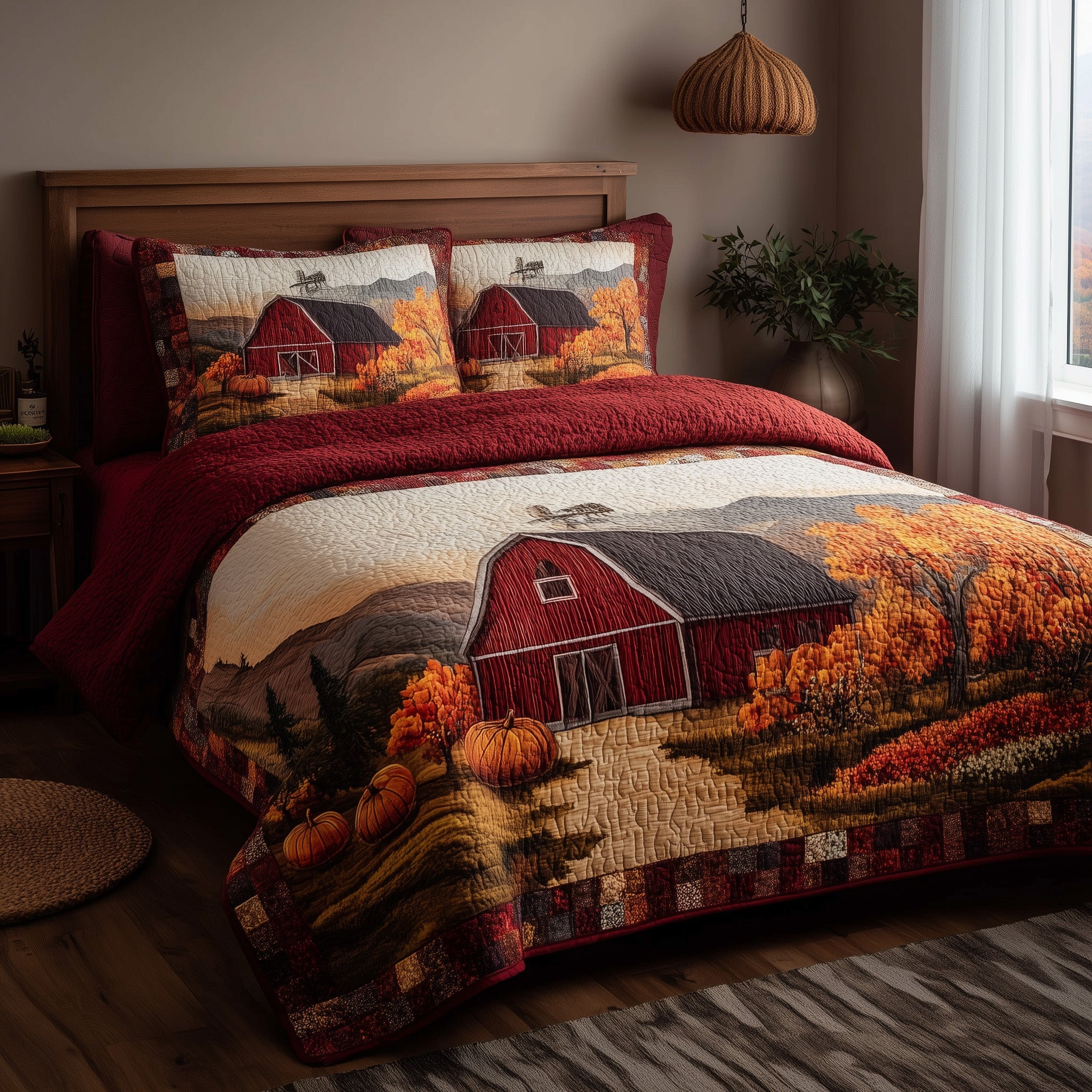 Pumpkin Barn Quilted Bedding Set For Family