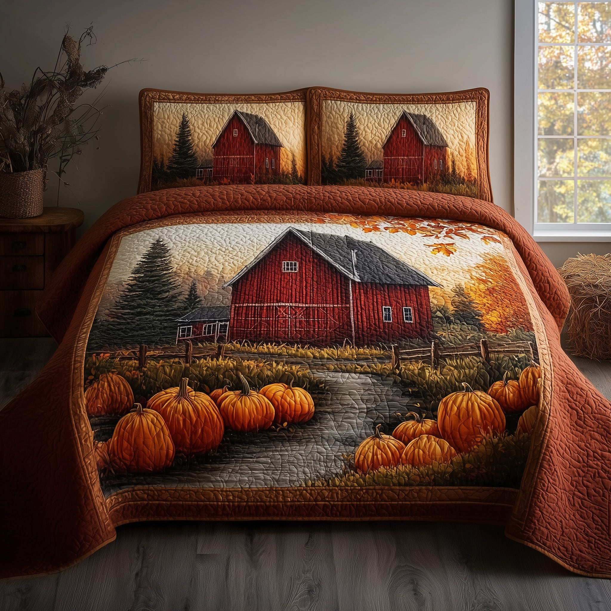 Pumpkin Barn Quilted Bedding Set Home Decor Collection