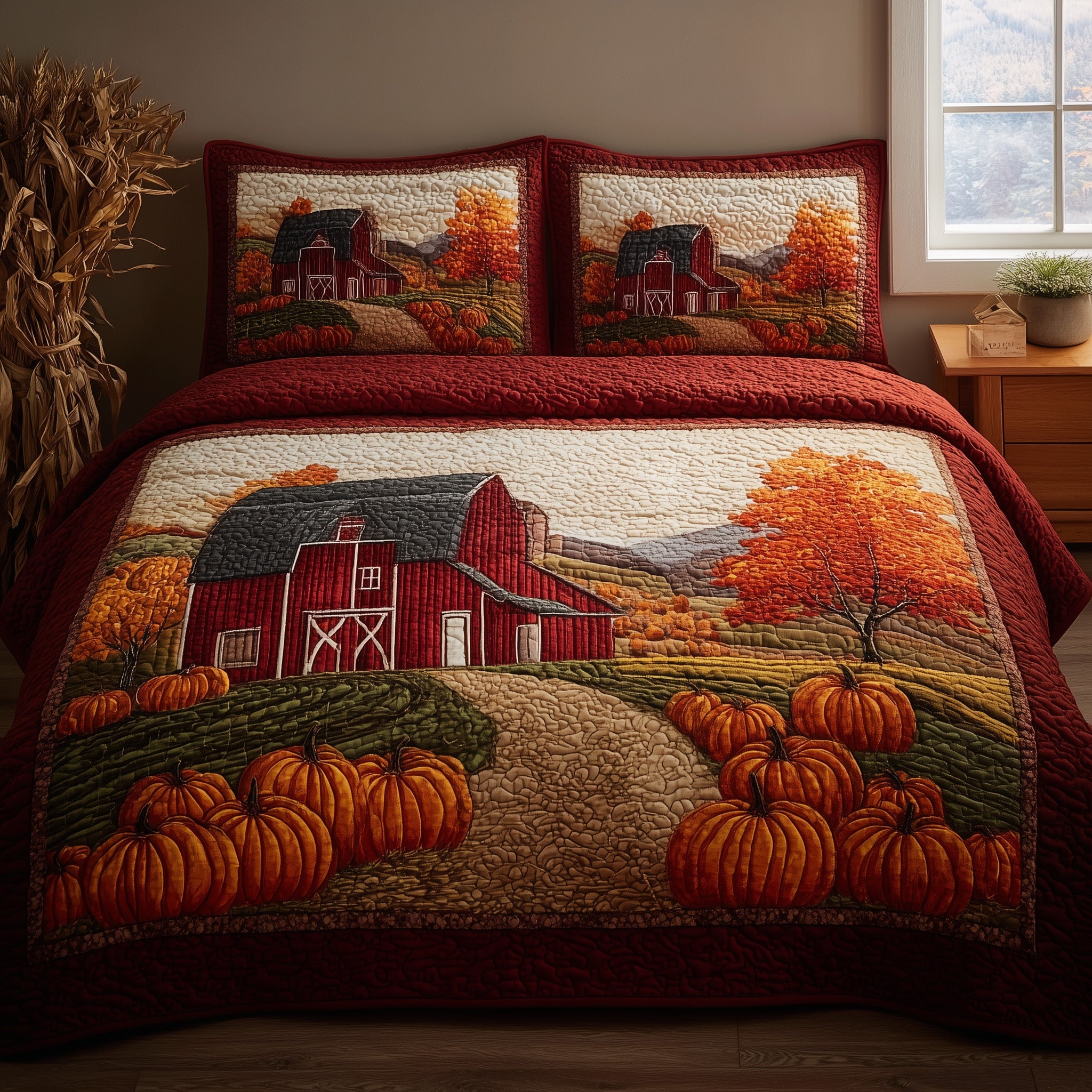 Pumpkin Barn Quilted Bedding Set New Home Gift