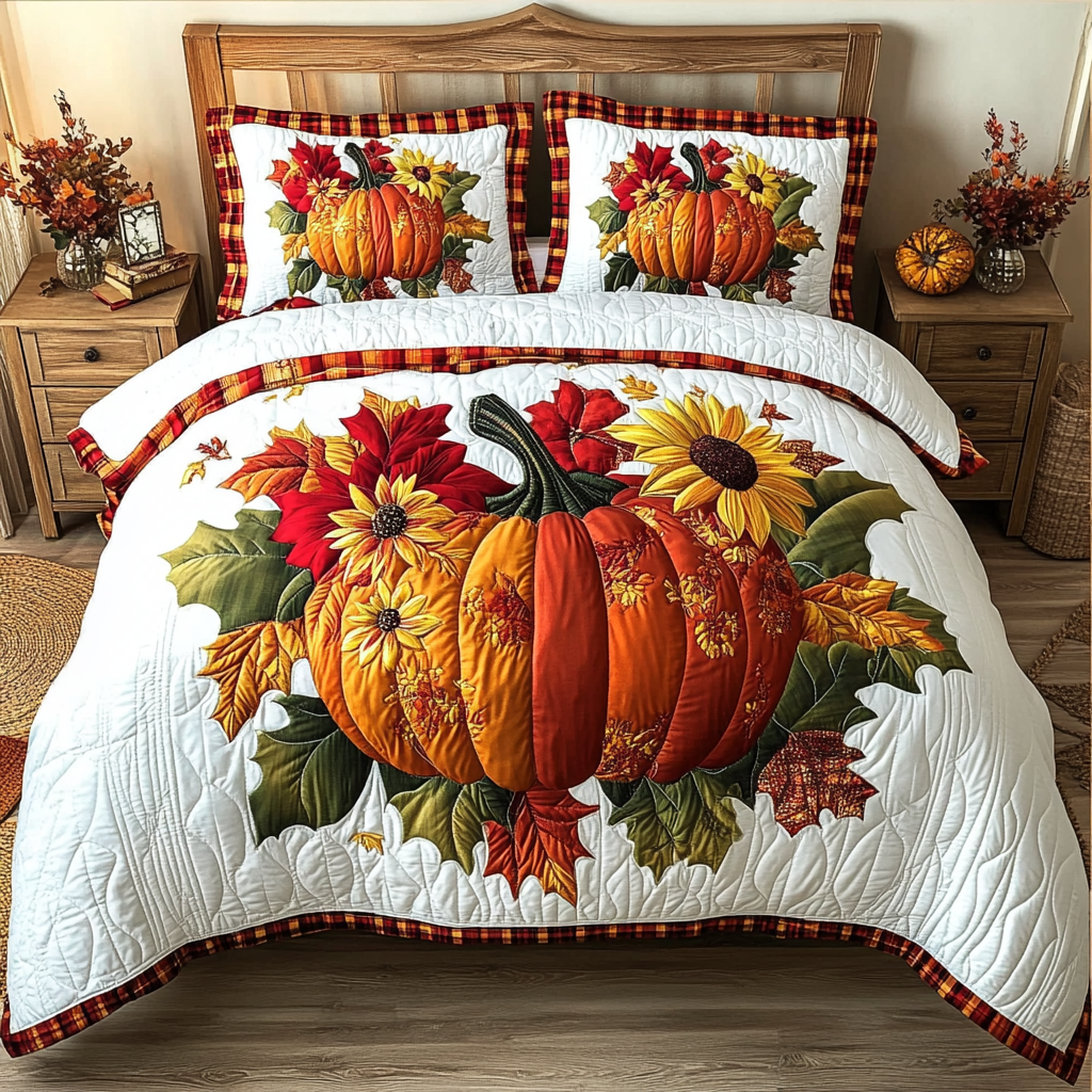Pumpkin Bliss Quilted Bedding Set Bed Room Decoration Mid Autumn Festival Gift Ideas