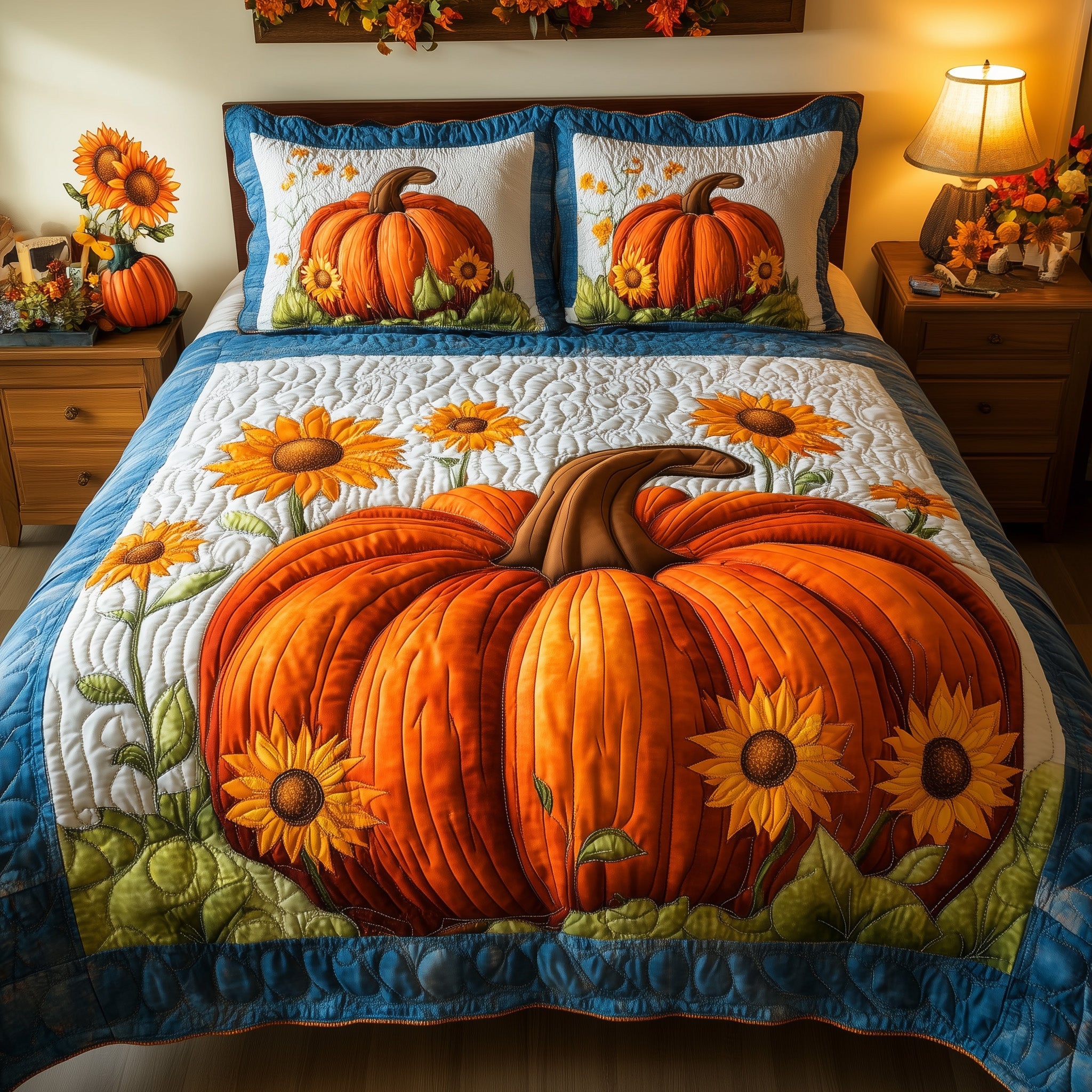 Pumpkin Bliss Quilted Bedding Set Rustic Pumpkin Best Thanksgiving Bedding Gifts
