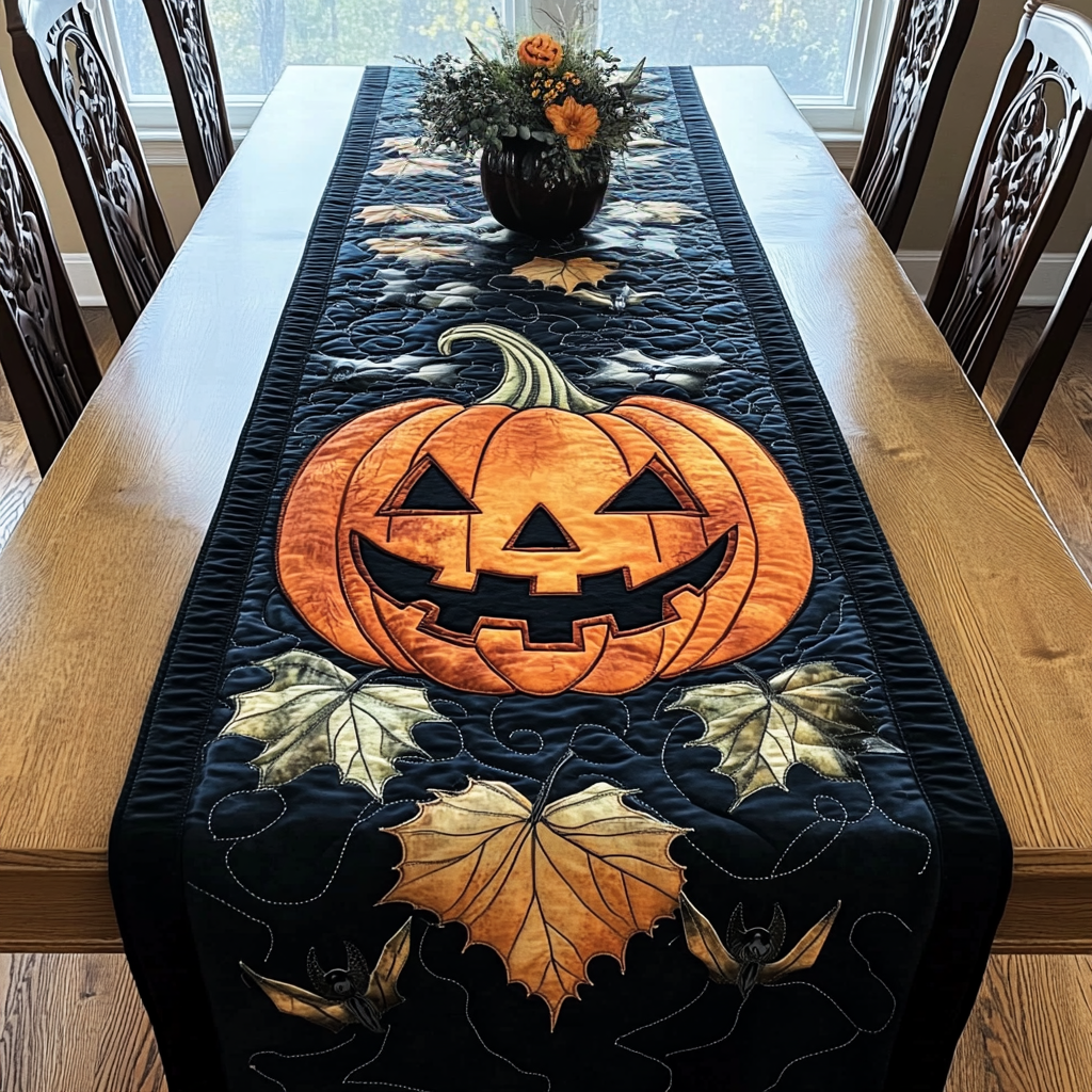 Pumpkin Bliss Quilted Table Runner Festive Table Runners Halloween Dining Table Decor