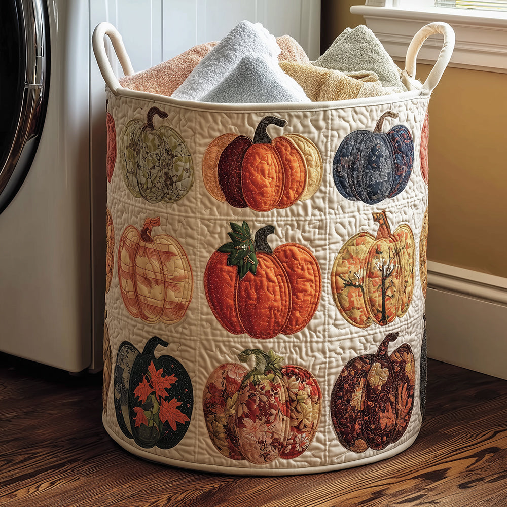 Pumpkin Bloom Quilted Laundry Basket Thanksgiving Merch Gift