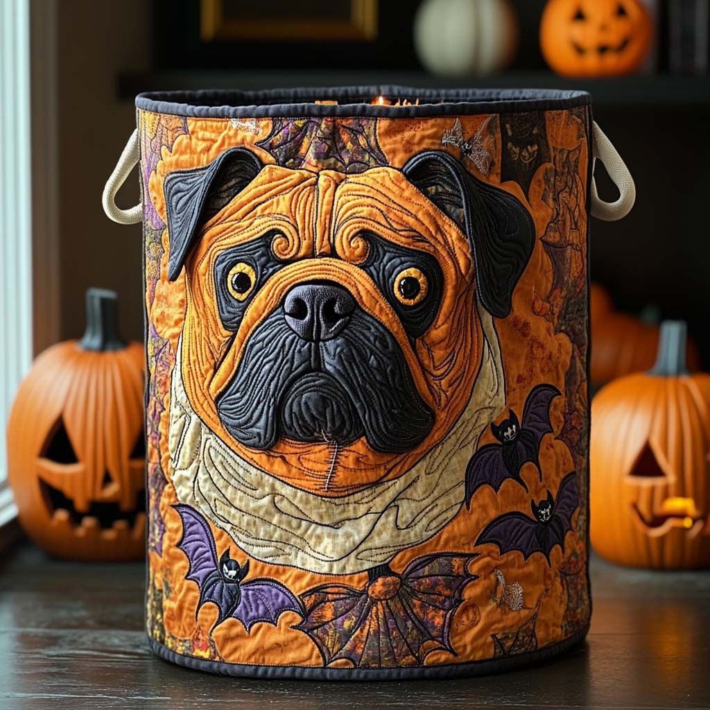 Pumpkin Bulldog Quilted Laundry Basket Merch For Family Time