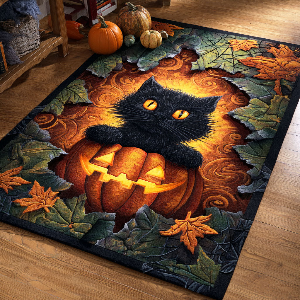 Pumpkin Cat Glow Area Rug Floor Rugs Xmas Gifts For Cousins