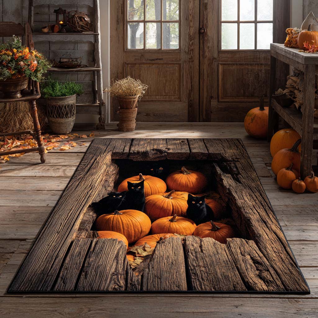 Pumpkin Cat Hollow Area Rug Home Entrance Decor Ideas Cat Things For Cat Lovers