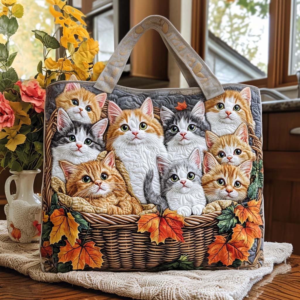 Pumpkin Cat Hug Quilted Tote Bag Cat Mom Gifts