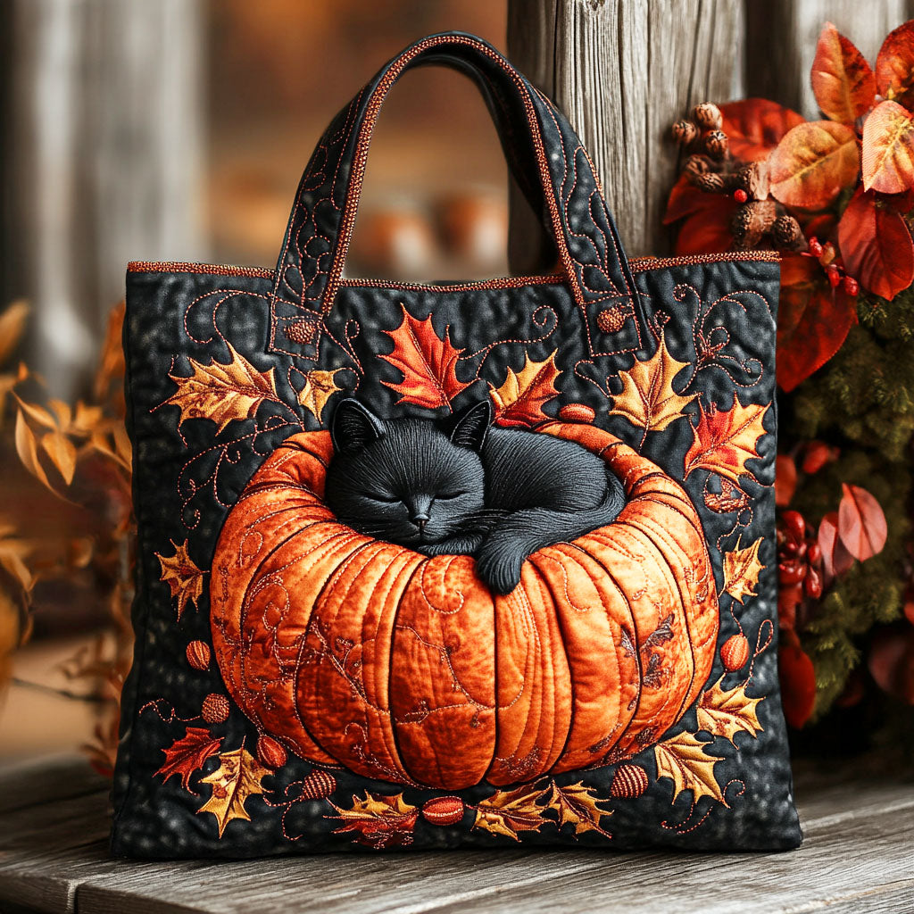Pumpkin Cat Nap Quilted Tote Bag Autumn Gifts For Friends