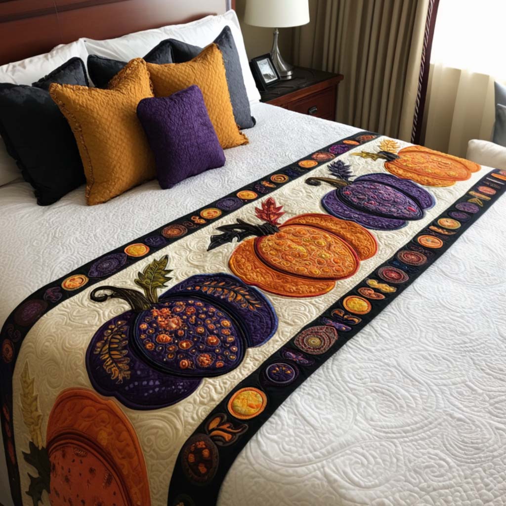 Pumpkin Charm Quilted Bed Runner Bed Room Decoration Spooky Gifts For Her