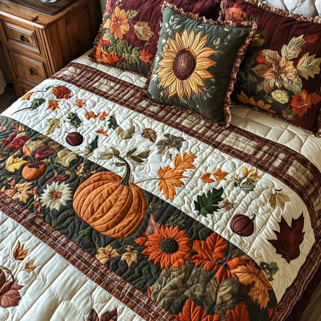 Pumpkin Charm Quilted Bedding Set Cool Bedroom Decor Cute Fall Gifts