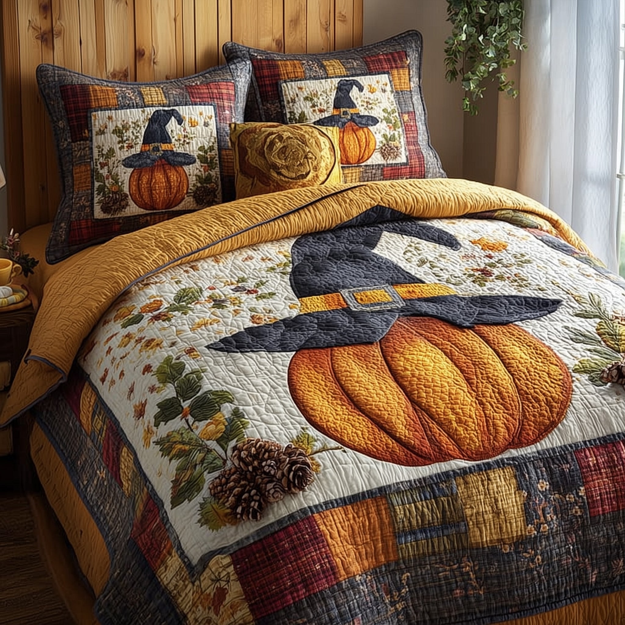 Pumpkin Charm Quilted Bedding Set For Couples(1)