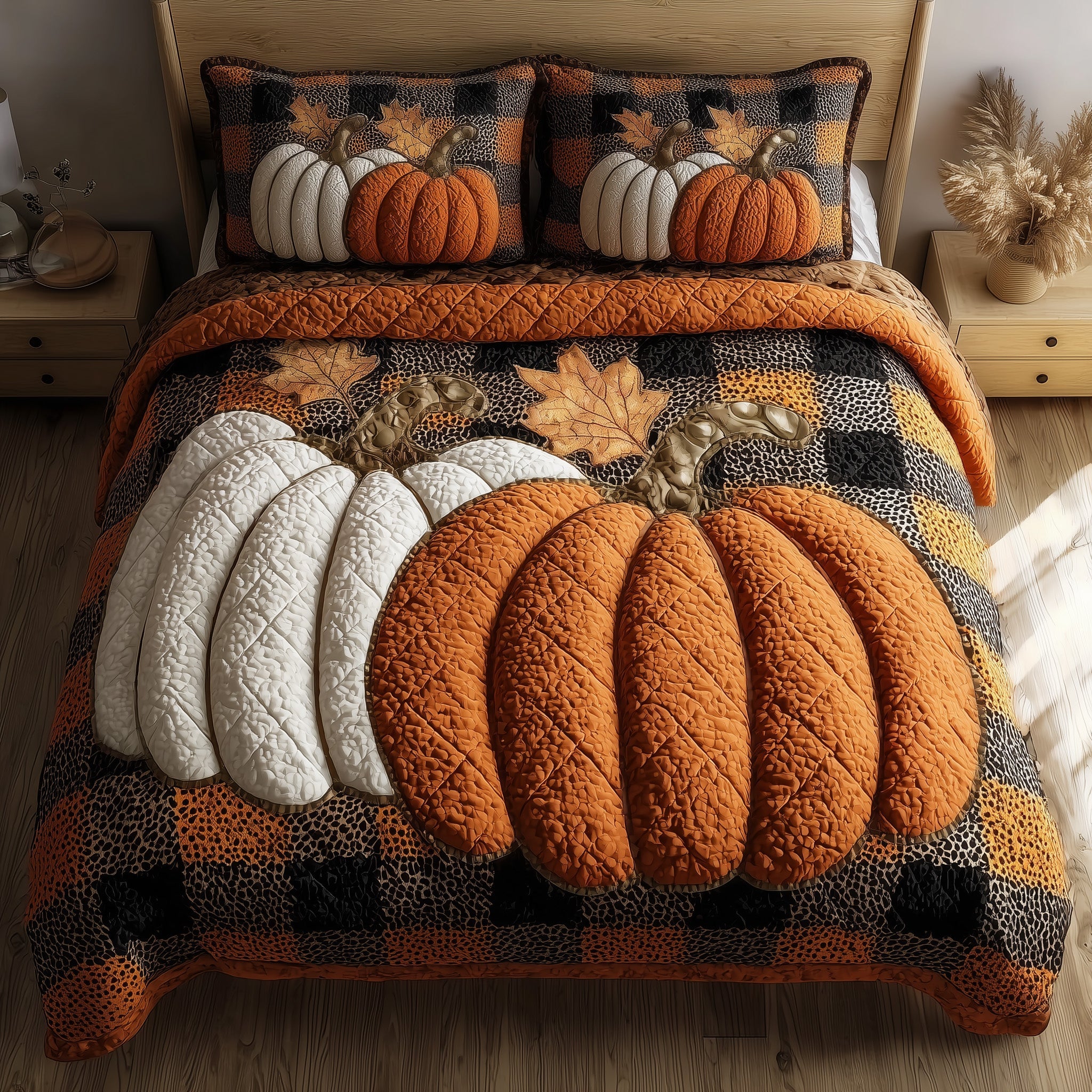 Pumpkin Charm Quilted Bedding Set For Family