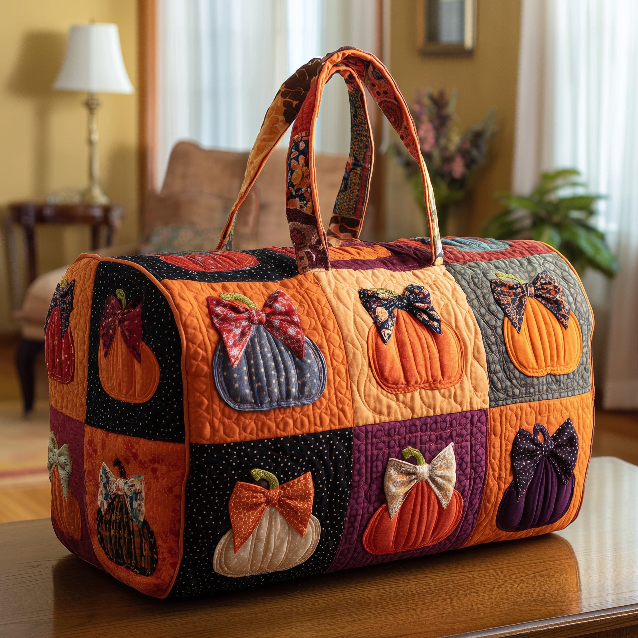 Pumpkin Charm Quilted Duffle Bag Halloween Gift Idea