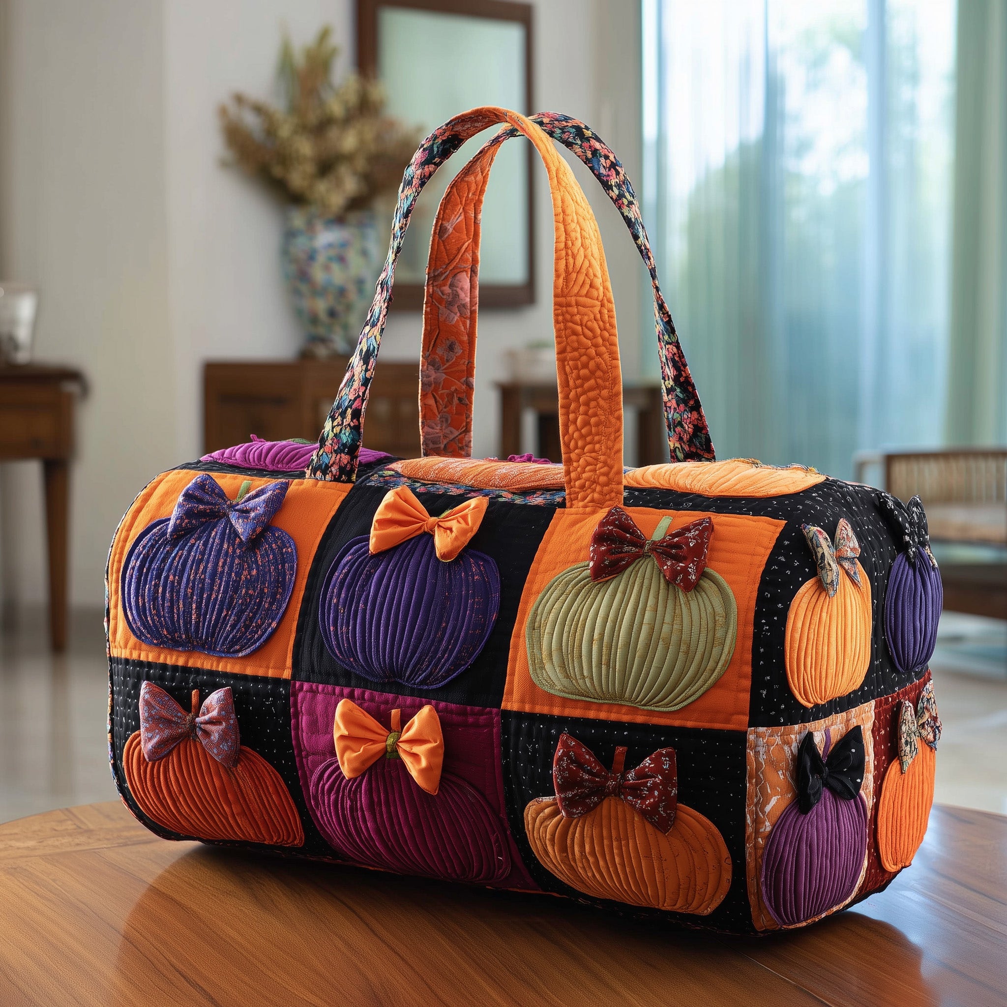 Pumpkin Charm Quilted Duffle Bag Mother's Day Gift Idea
