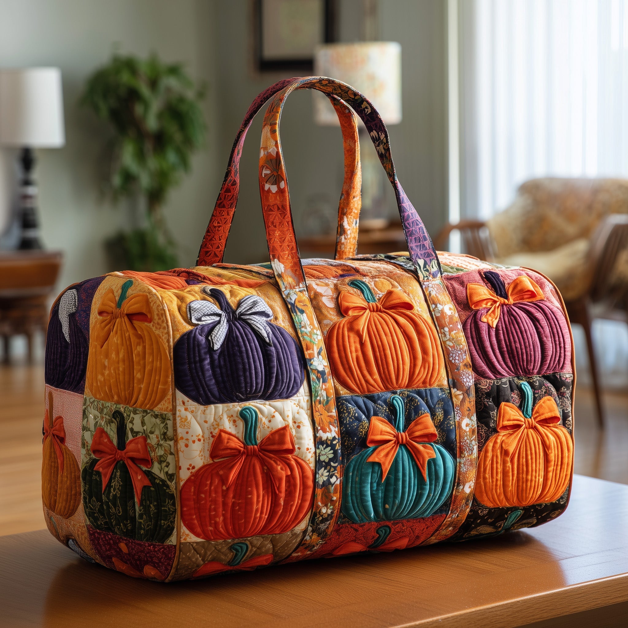 Pumpkin Charm Quilted Duffle Bag Thanksgiving Gift Idea