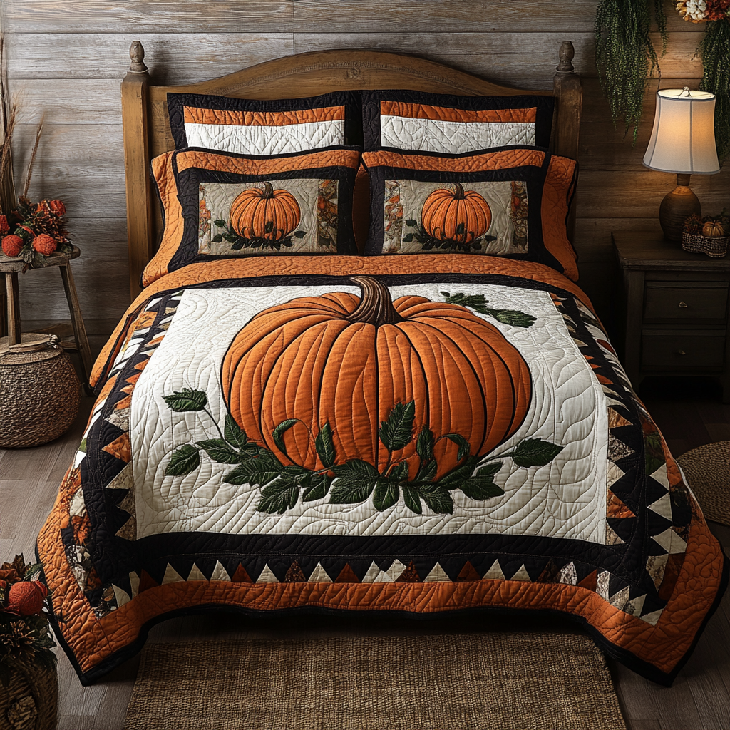 Pumpkin Delight Quilted Bedding Set Bedroom Decorations Best Autumn Gifts