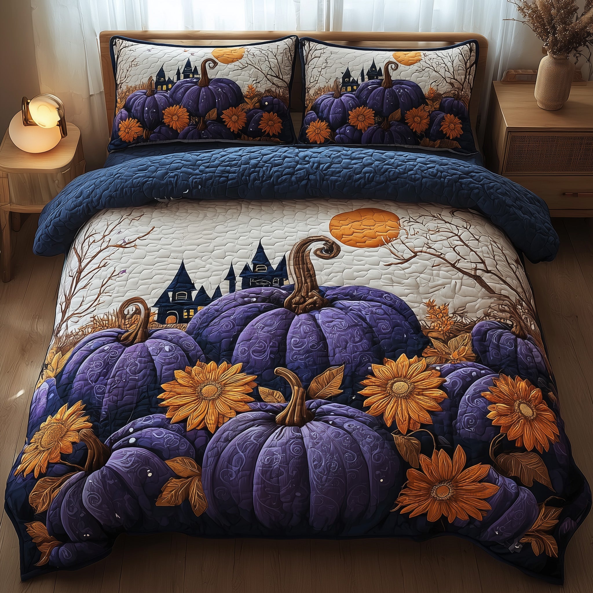 Pumpkin Delight Quilted Bedding Set Birthday Gift