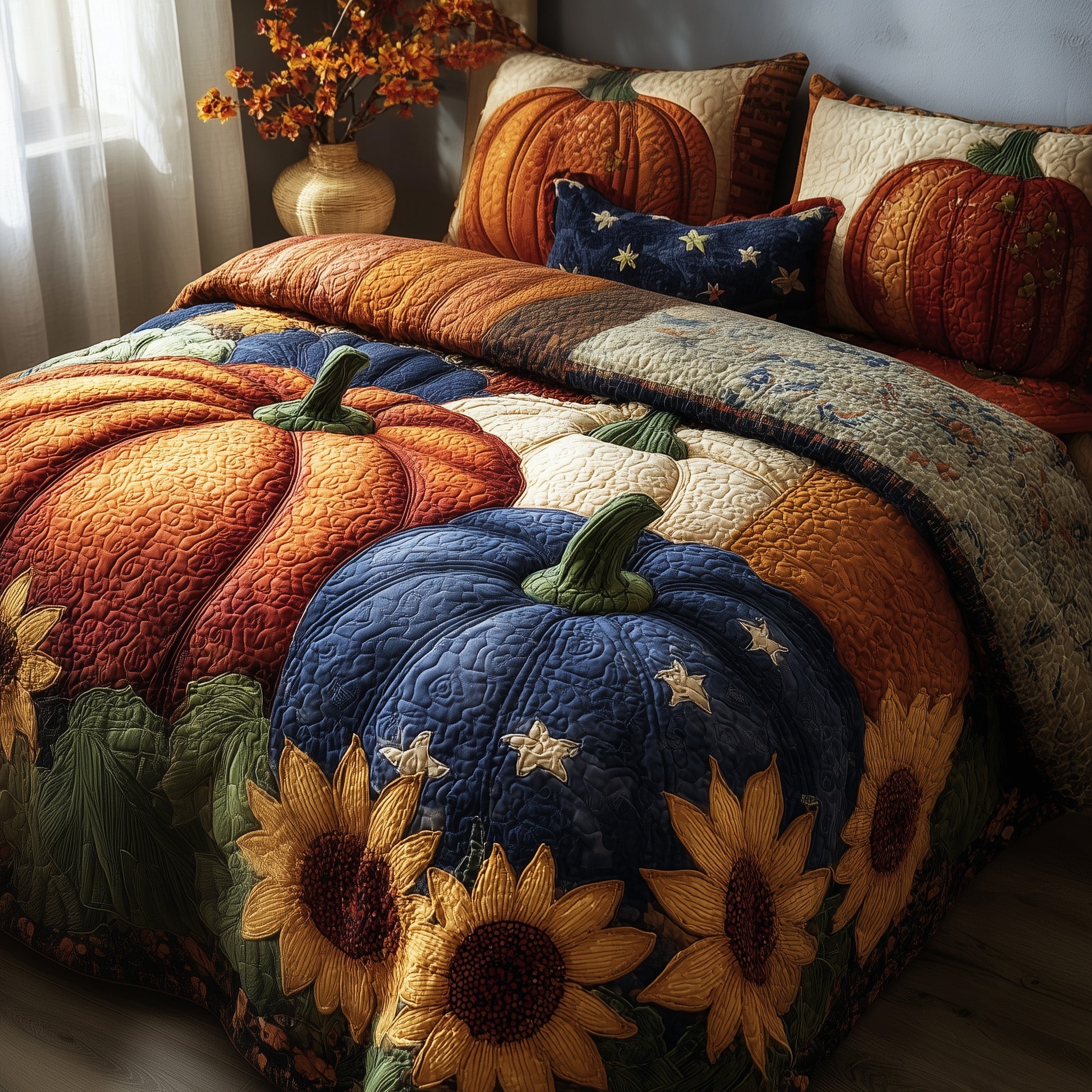 Pumpkin Delight Quilted Bedding Set Create a Cozy Space
