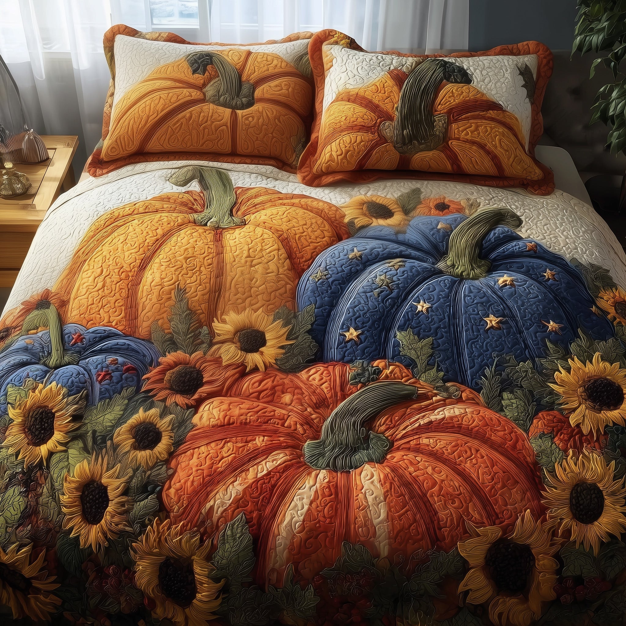 Pumpkin Delight Quilted Bedding Set Relaxing Sleep