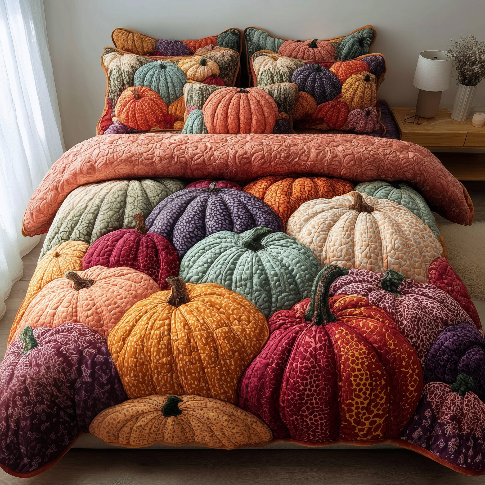 Pumpkin Delight Quilted Bedding Set Solid Color
