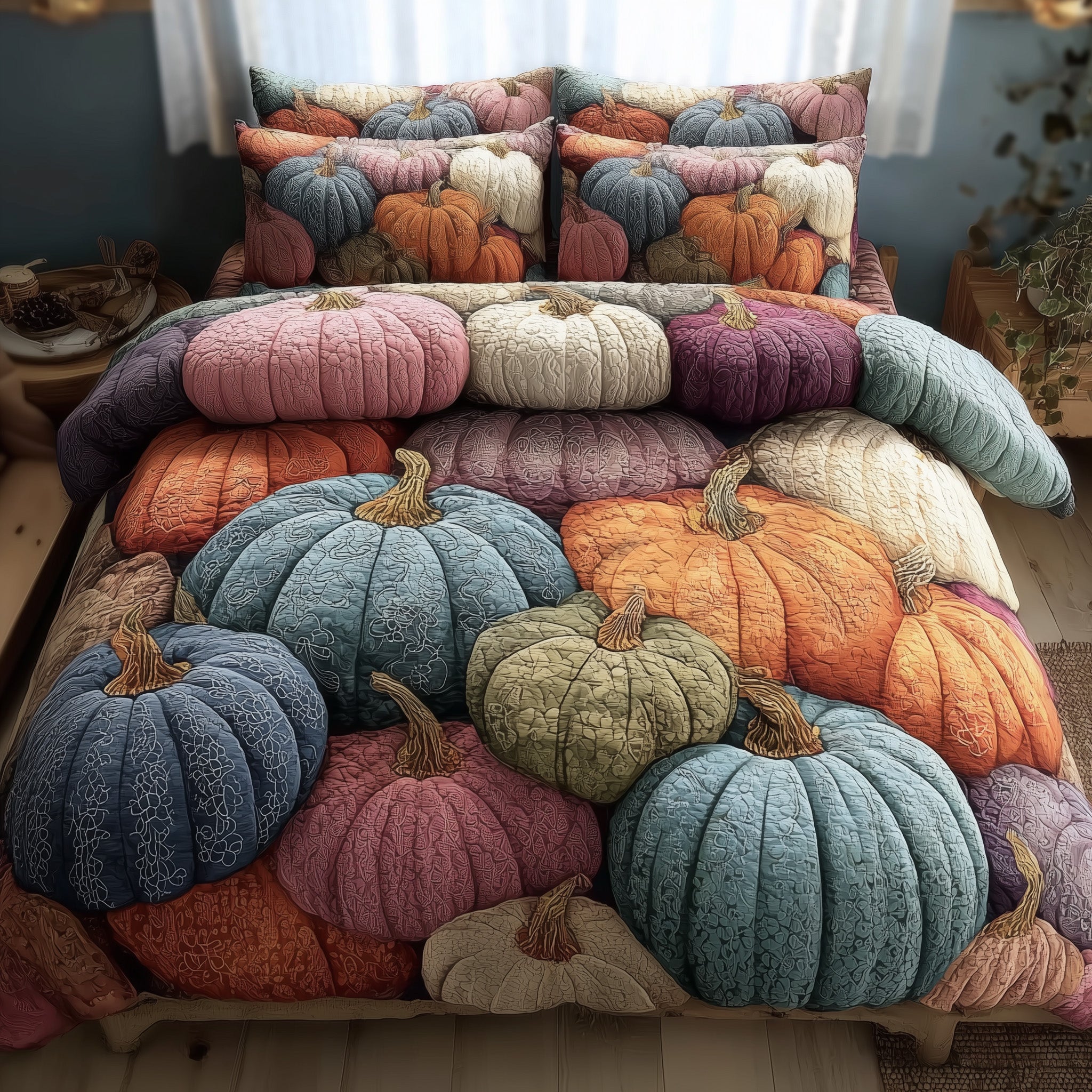 Pumpkin Delight Quilted Bedding Set Stylish Home Decor