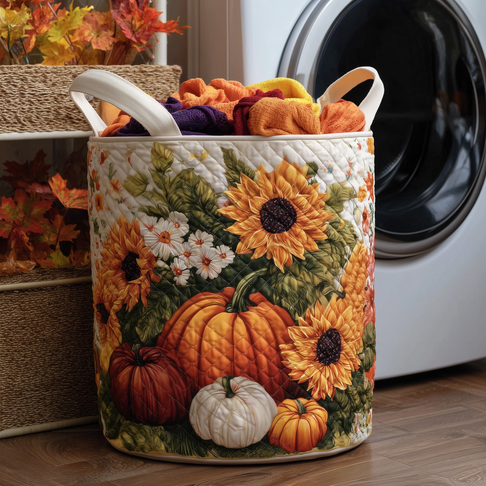 Pumpkin Delight Quilted Laundry Basket Fall Merch Pick