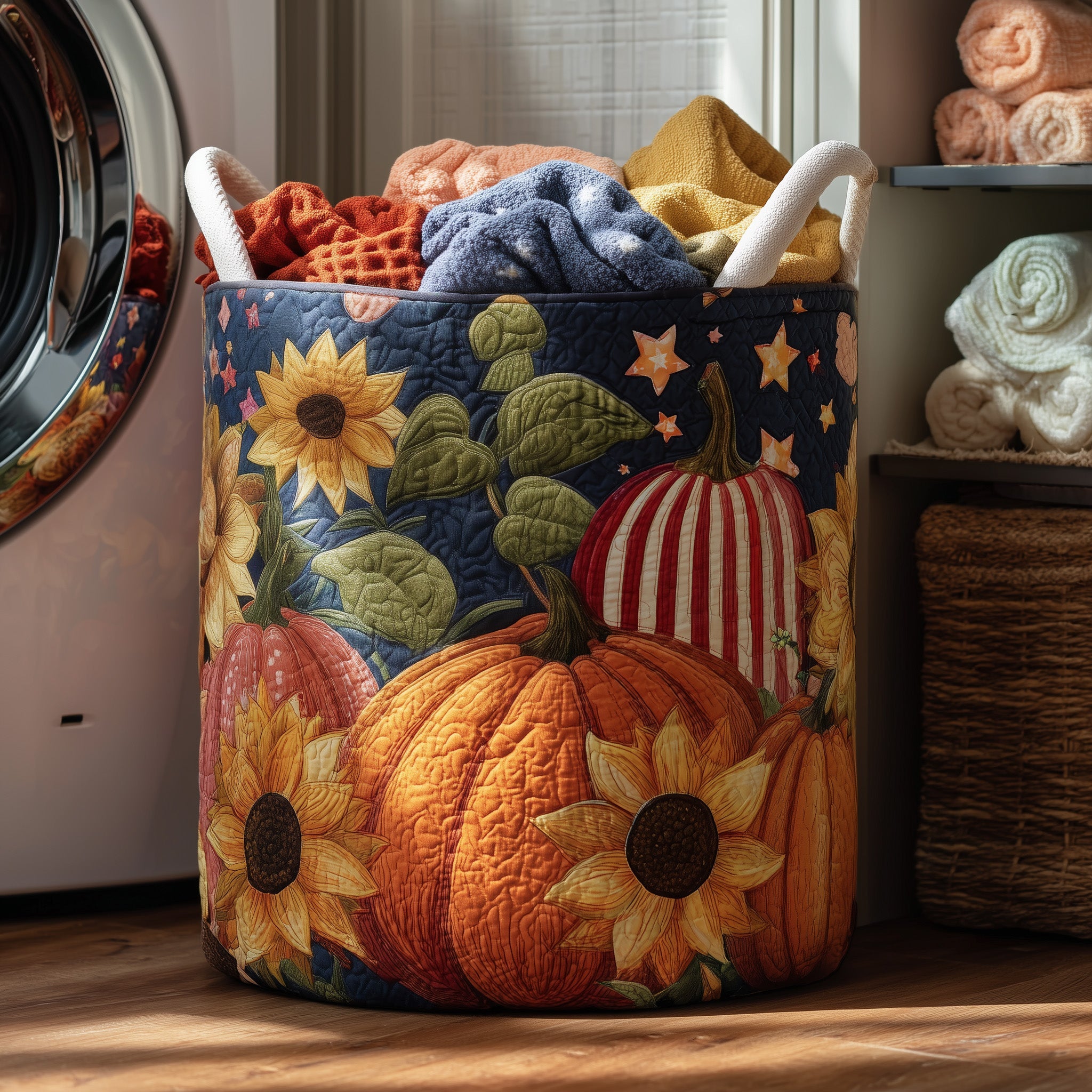 Pumpkin Delight Quilted Laundry Basket Holiday Season Merch