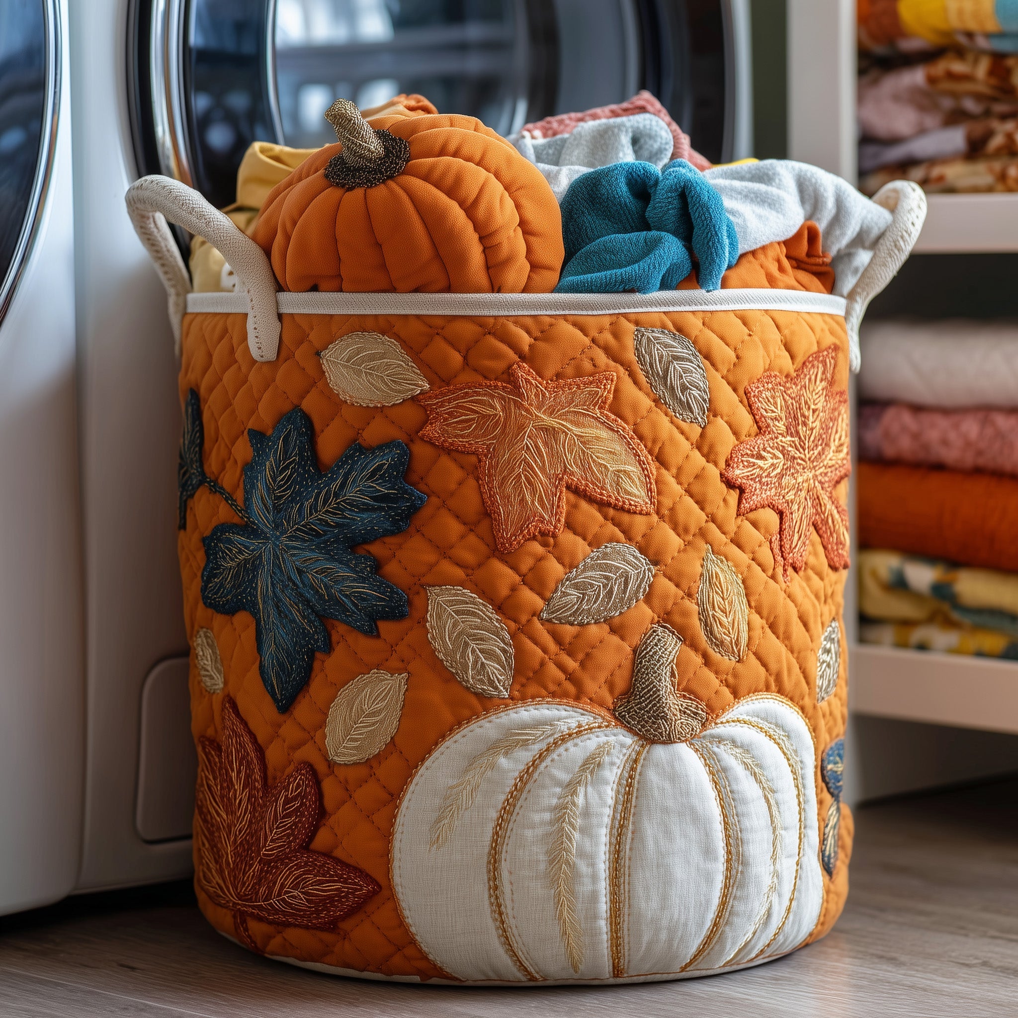 Pumpkin Delight Quilted Laundry Basket Merch For Cozy Nights