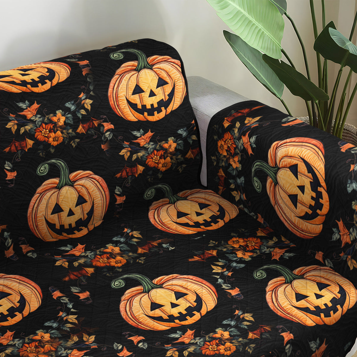 Pumpkin Delight Quilted Sofa Cover Living Room Halloween Decor Gifts For Family
