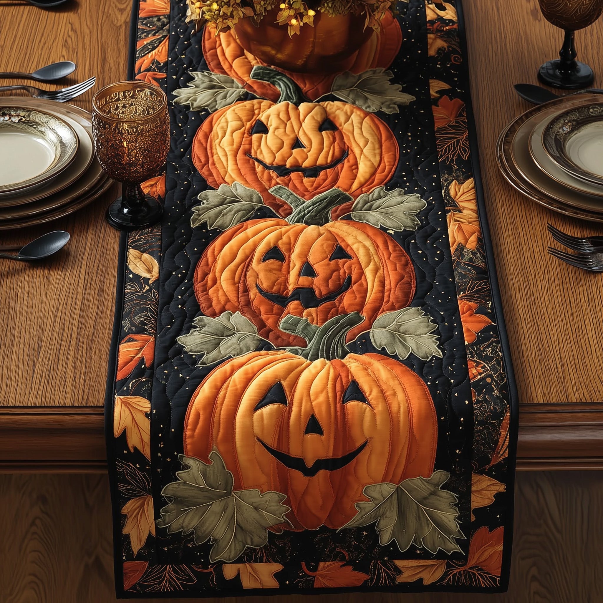 Pumpkin Delight Quilted Table Runner Cozy Christmas Table Runner