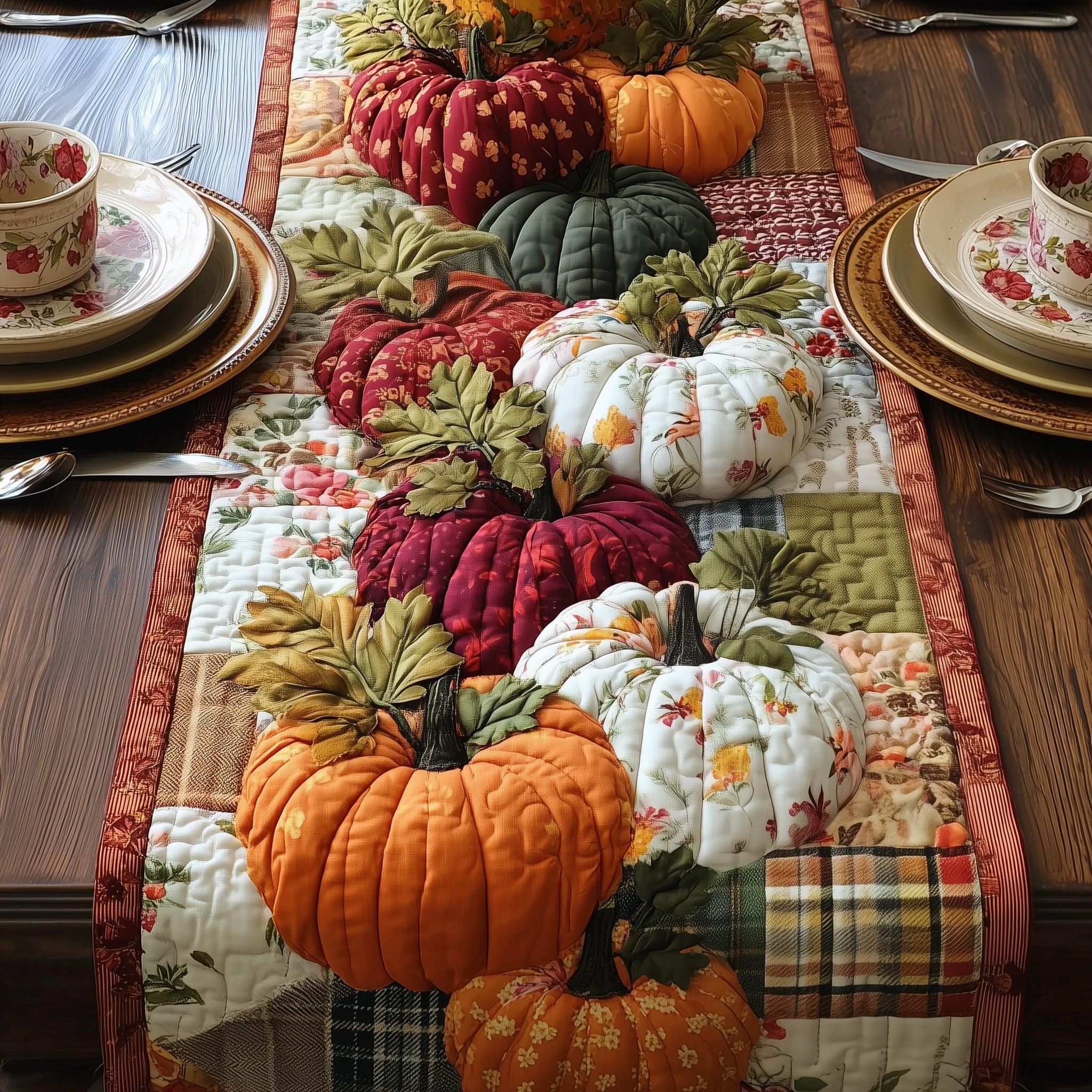Pumpkin Delight Quilted Table Runner Festive Table Runner for Dining Table