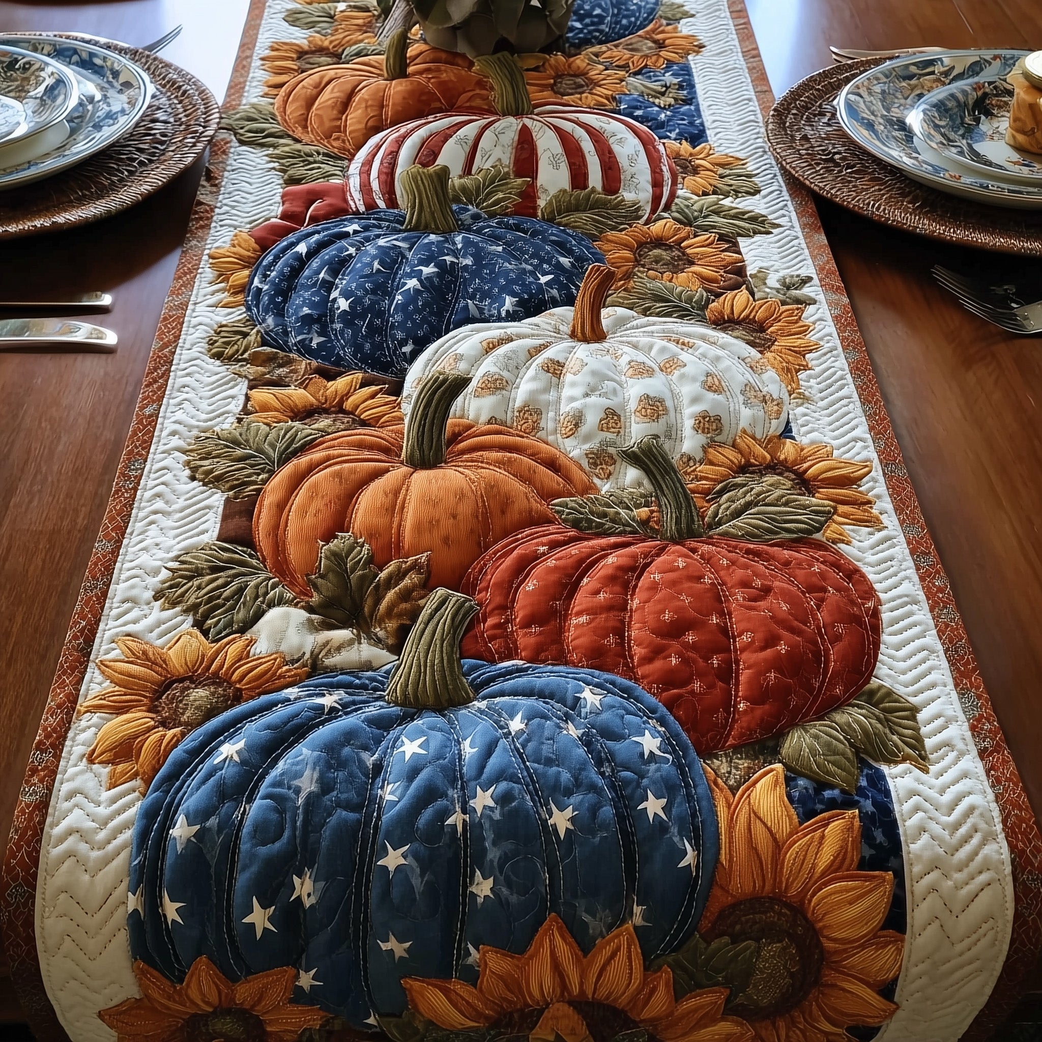 Pumpkin Delight Quilted Table Runner Holiday Banquet Table Runner