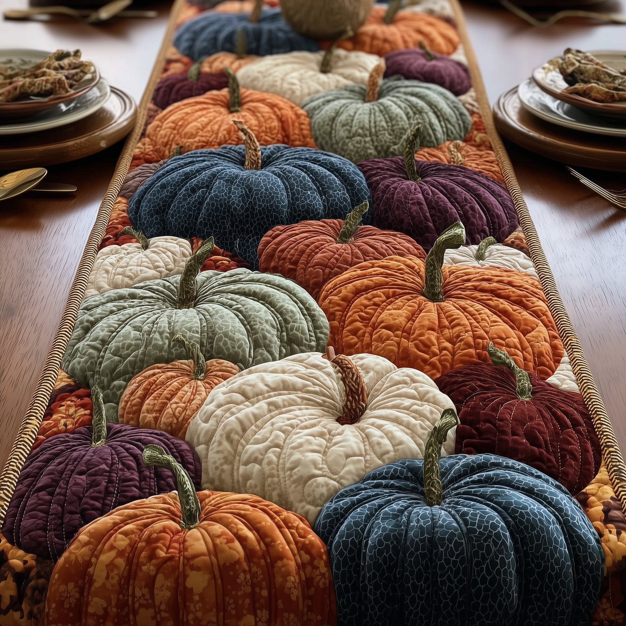 Pumpkin Delight Quilted Table Runner Holiday Season Table Runner