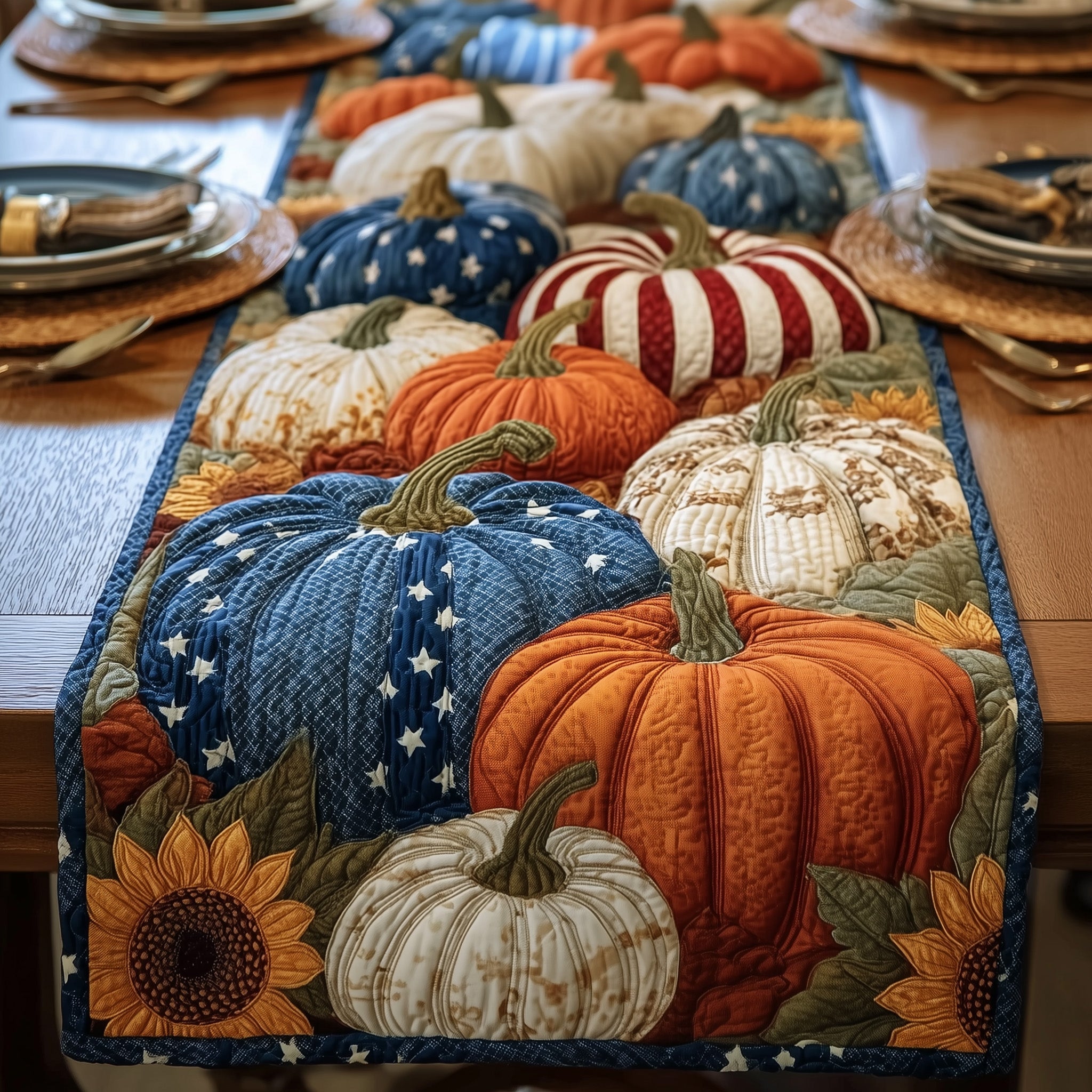 Pumpkin Delight Quilted Table Runner Merry Christmas Table Runner Decor