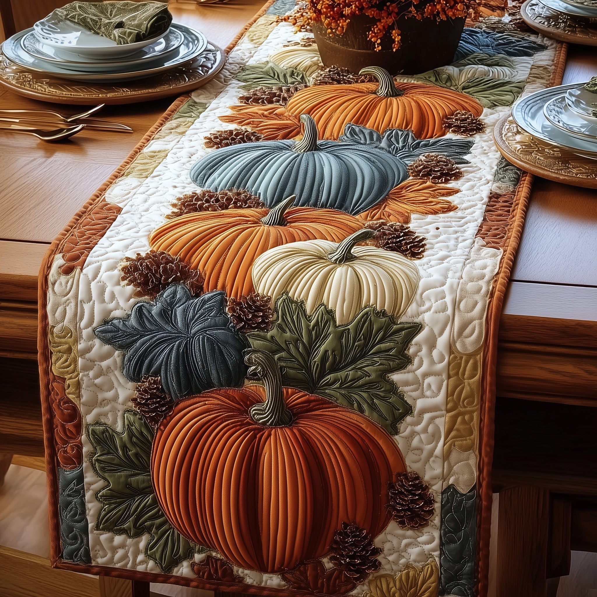 Pumpkin Delight Quilted Table Runner Table Runner for Christmas Decor