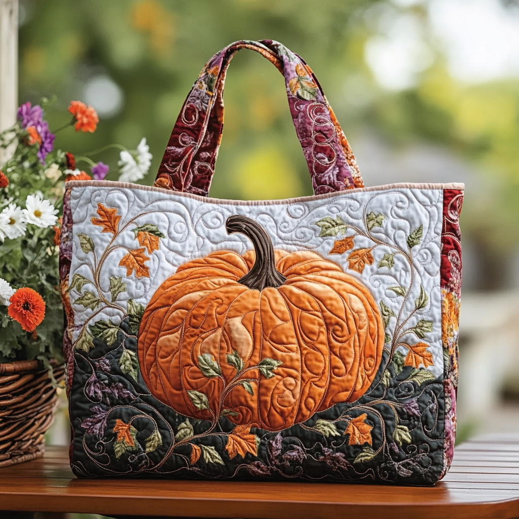 Pumpkin Delight Quilted Tote Bag Fall Autumn Gifts For Him