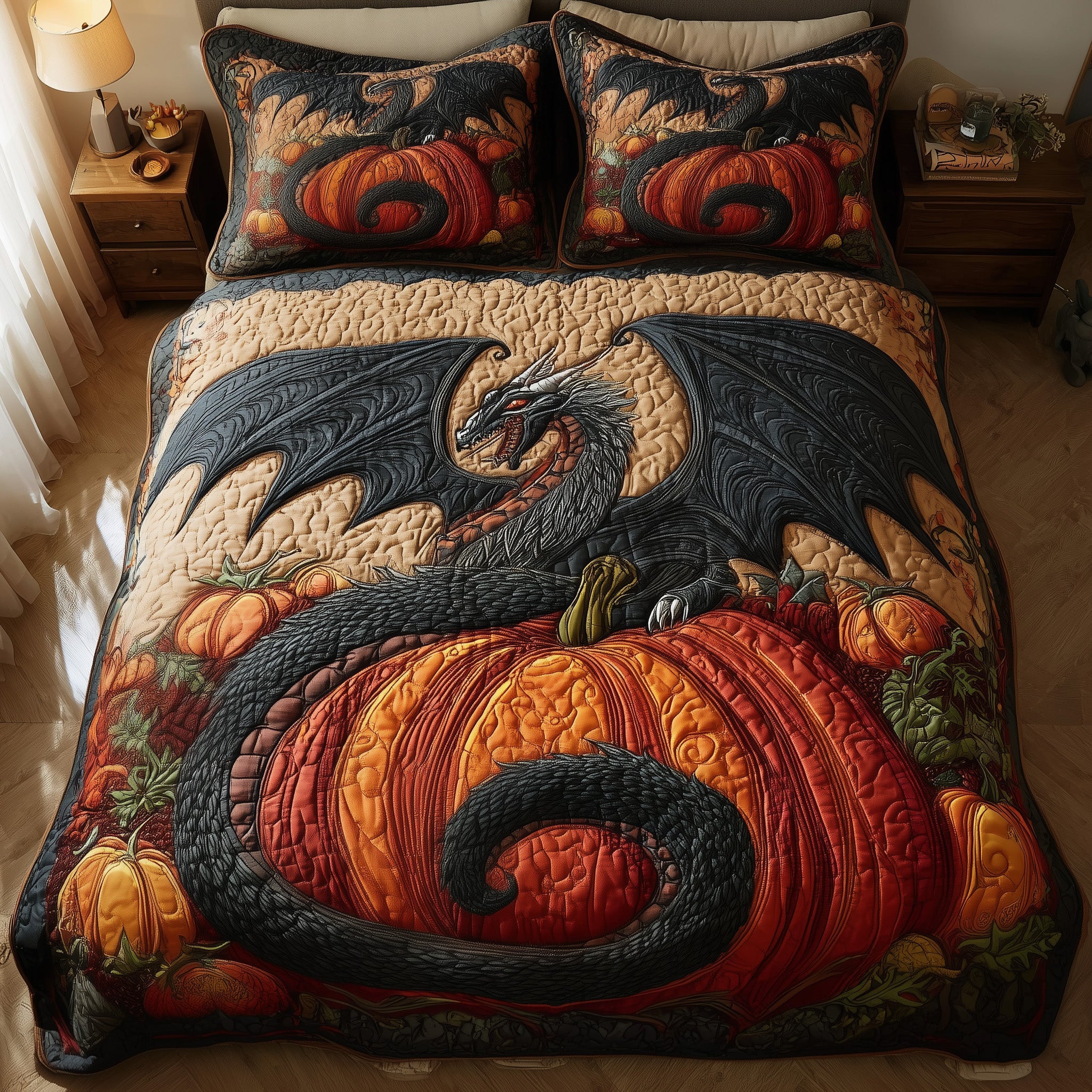 Pumpkin Dragon Quilted Bedding Set All-Season