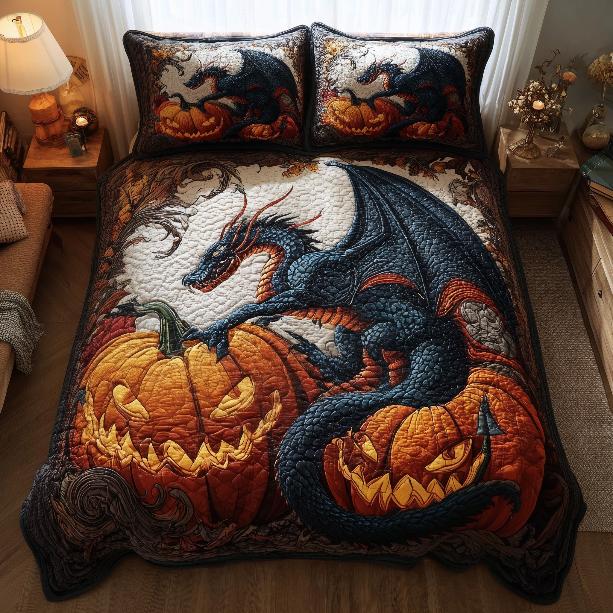 Pumpkin Dragon Quilted Bedding Set Soft & Smooth
