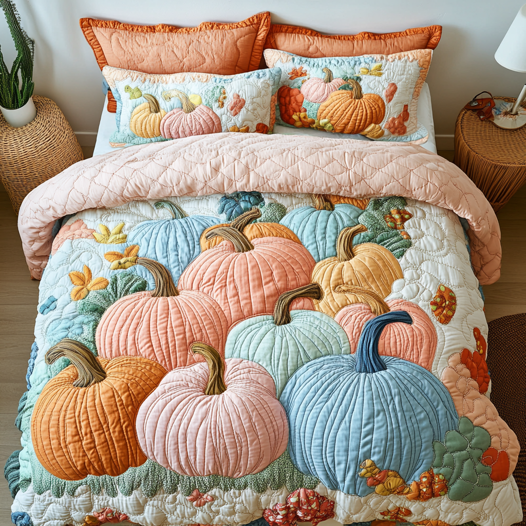 Pumpkin Dreams Quilted Bedding Set Bedroom Decorations Gifts For Autumn Lovers