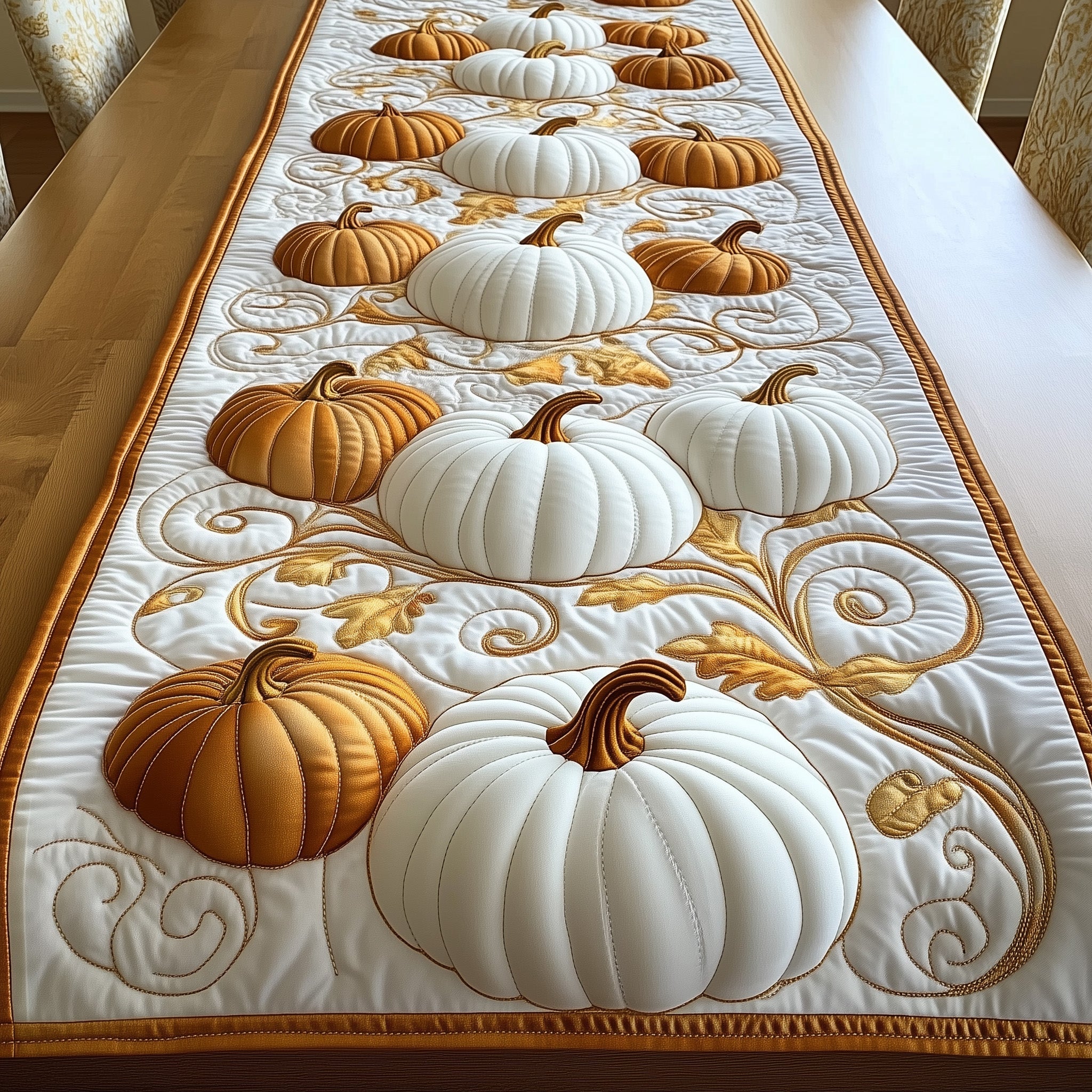 Pumpkin Elegance Quilted Table Runner Christmas Table Runner Gift Idea