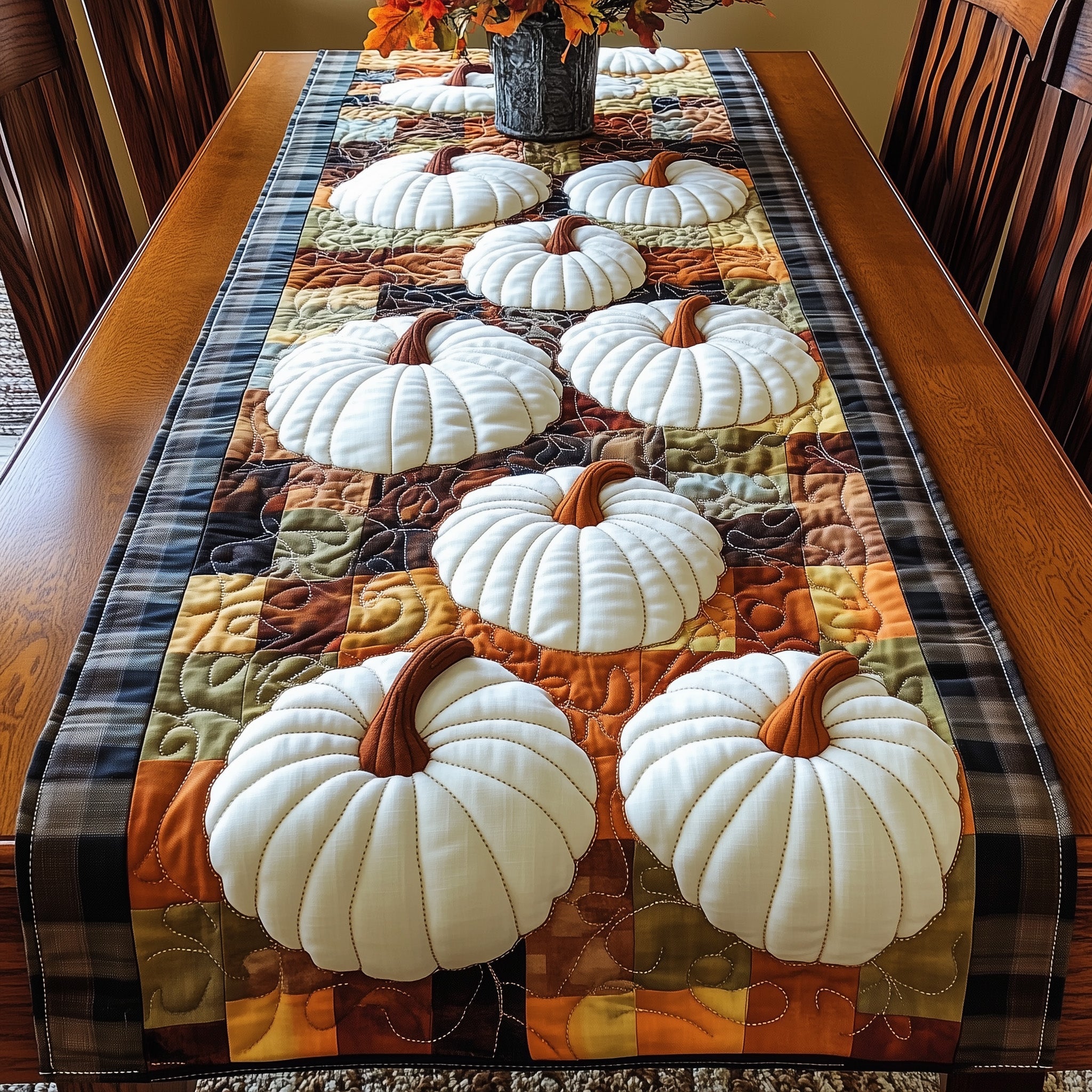 Pumpkin Elegance Quilted Table Runner Holiday Table Runner Decoration