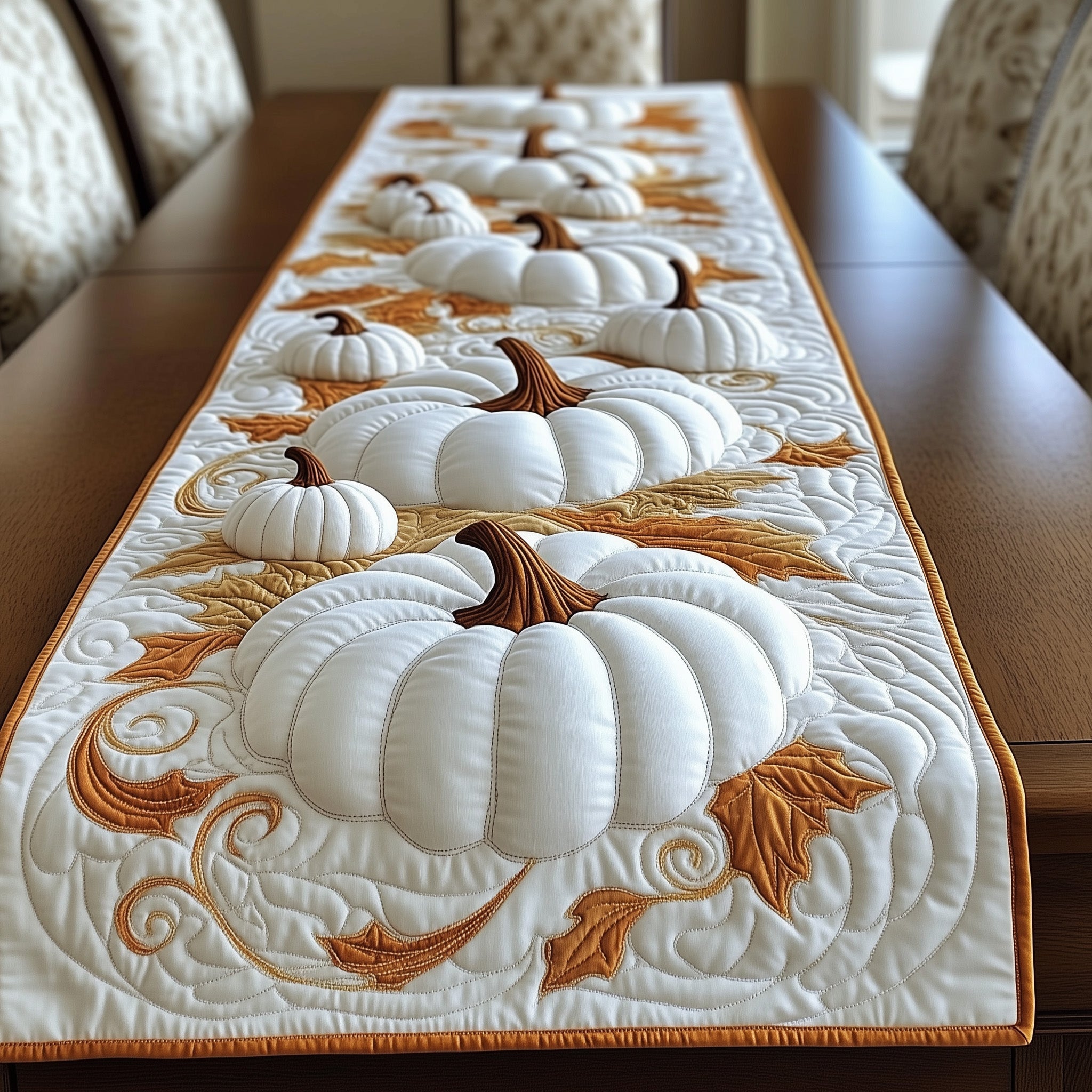 Pumpkin Elegance Quilted Table Runner Table Runner for Holiday Gatherings