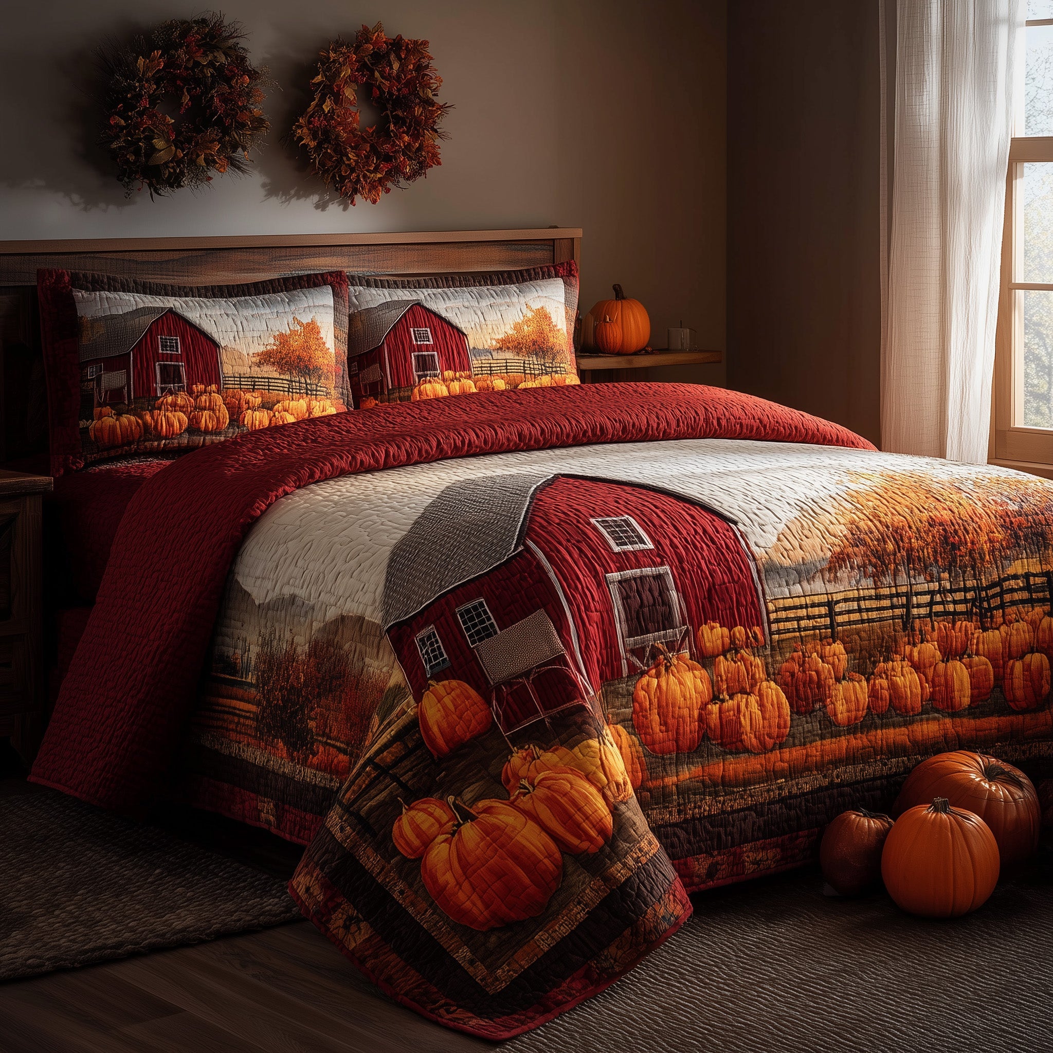 Pumpkin Farm Quilted Bedding Set For Kids