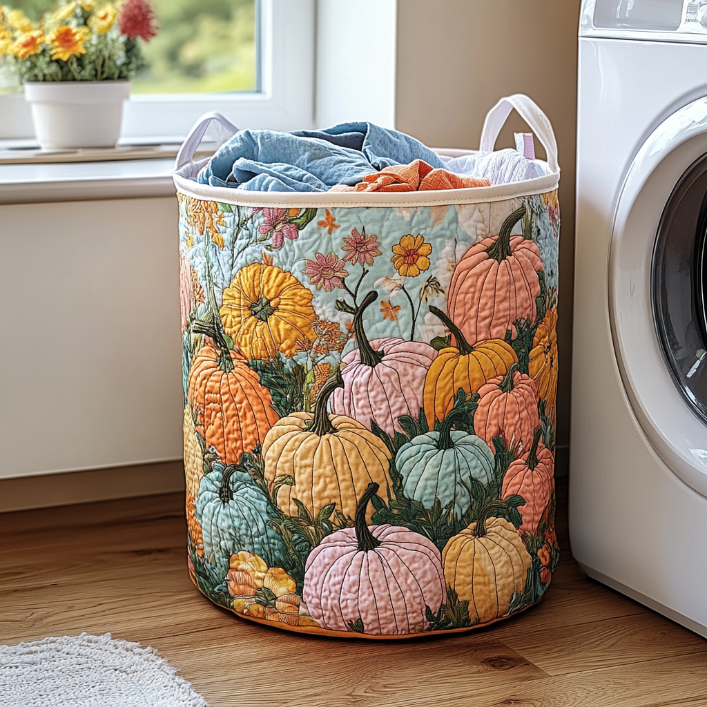 Pumpkin Field Quilted Laundry Basket Summer Merch Vibes