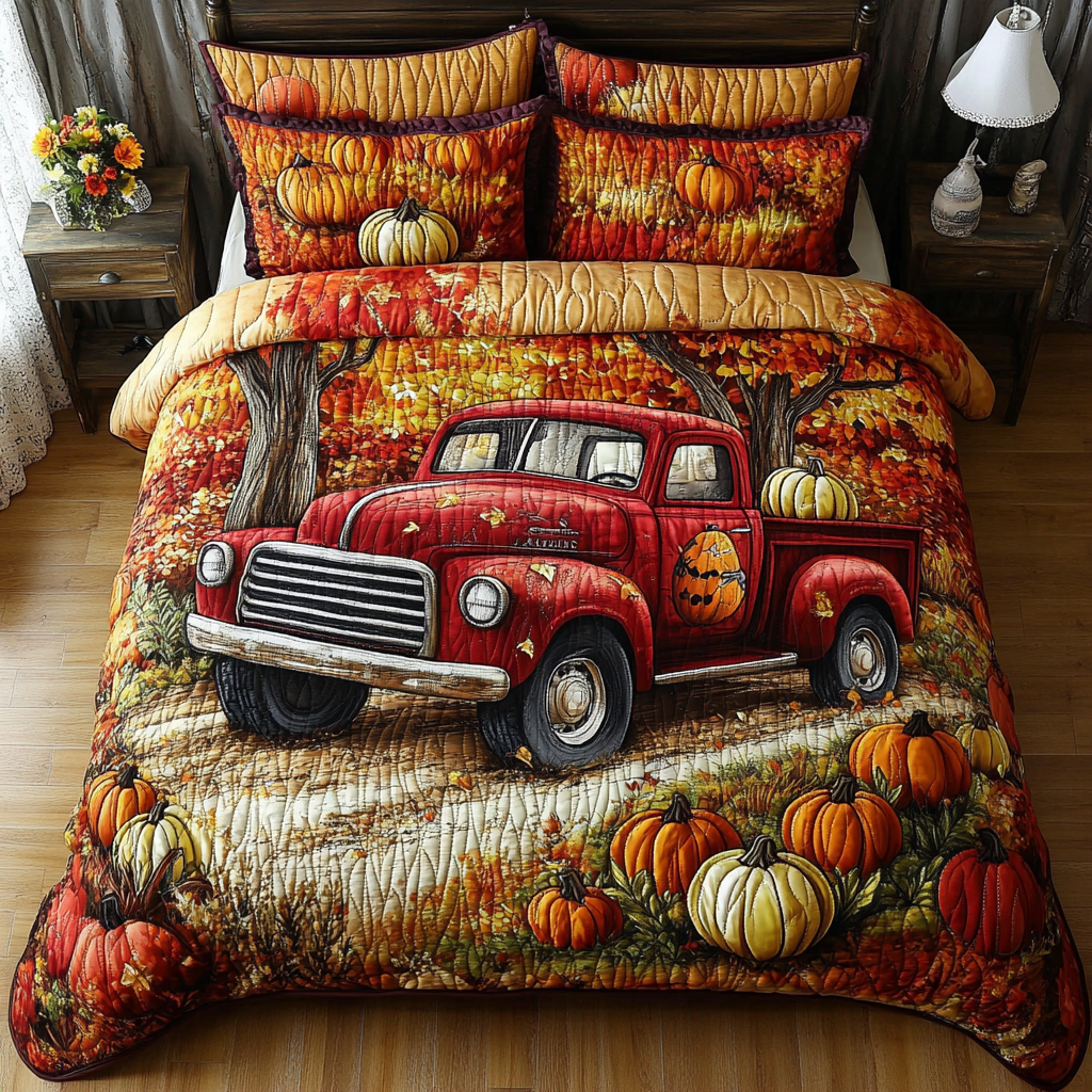 Pumpkin Fields Quilted Bedding Set Cute Bedroom Decor Best Autumn Gifts
