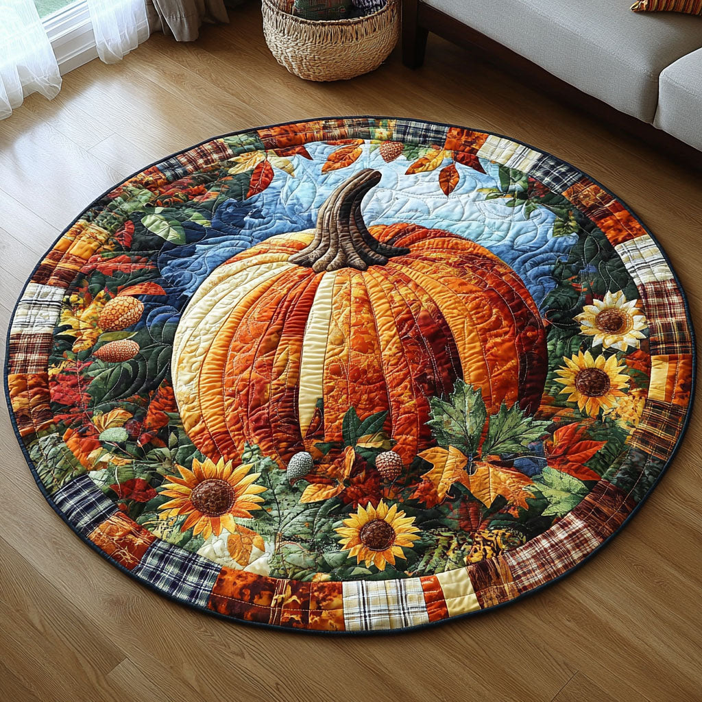 Pumpkin Fiesta Quilted Round Mat Foyer Christmas Decor Good Gifts For Farmers