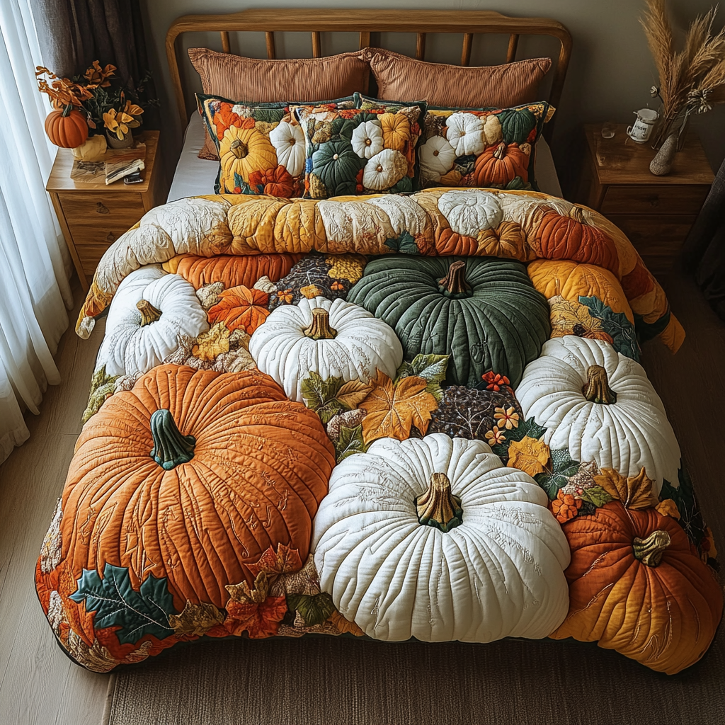 Pumpkin Garden Quilted Bedding Set Bed Decor Ideas Autumn Gift Ideas