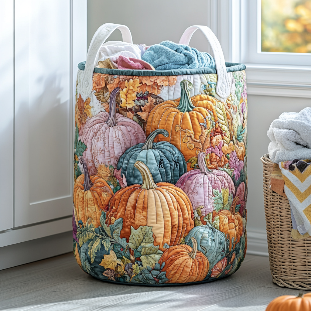 Pumpkin Garden Quilted Laundry Basket Holiday Season Merch