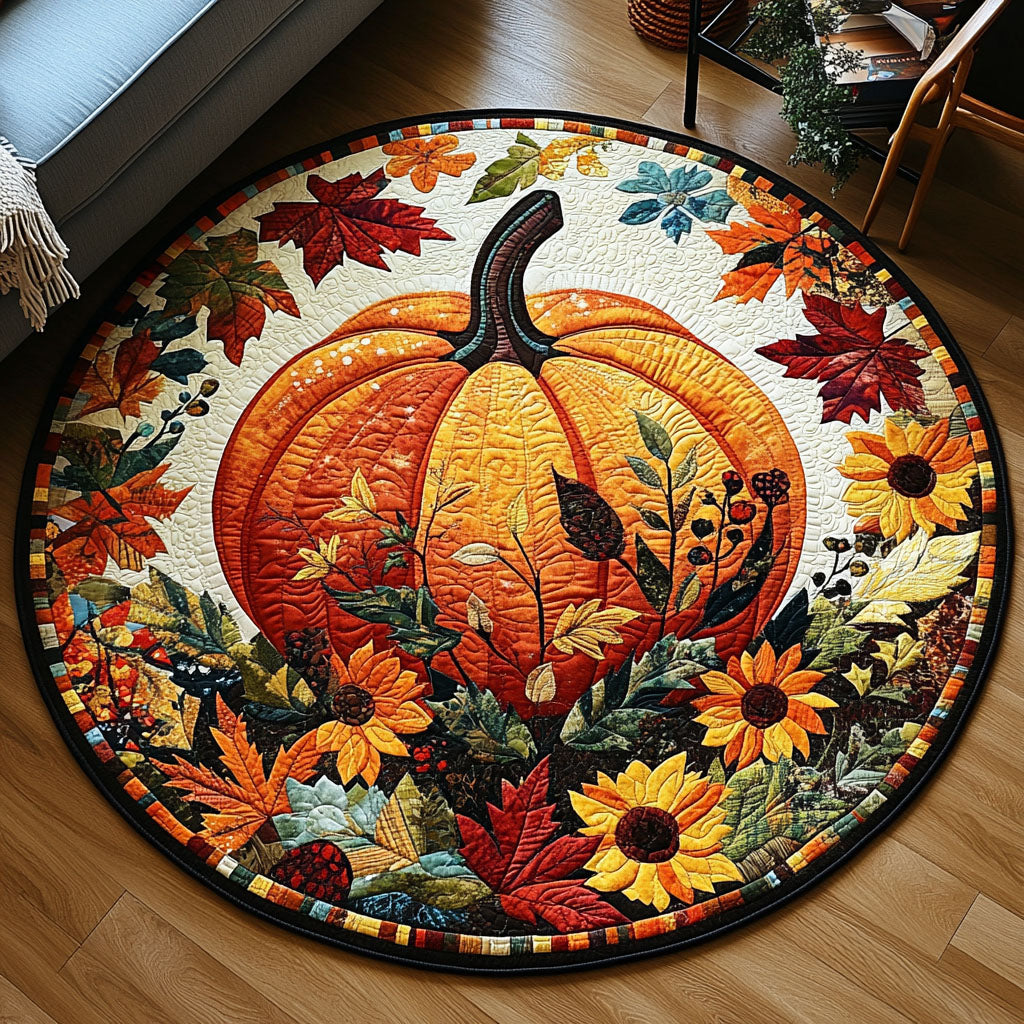 Pumpkin Garden Quilted Round Mat Christmas Decor For Entryway Great Gifts For Farmers