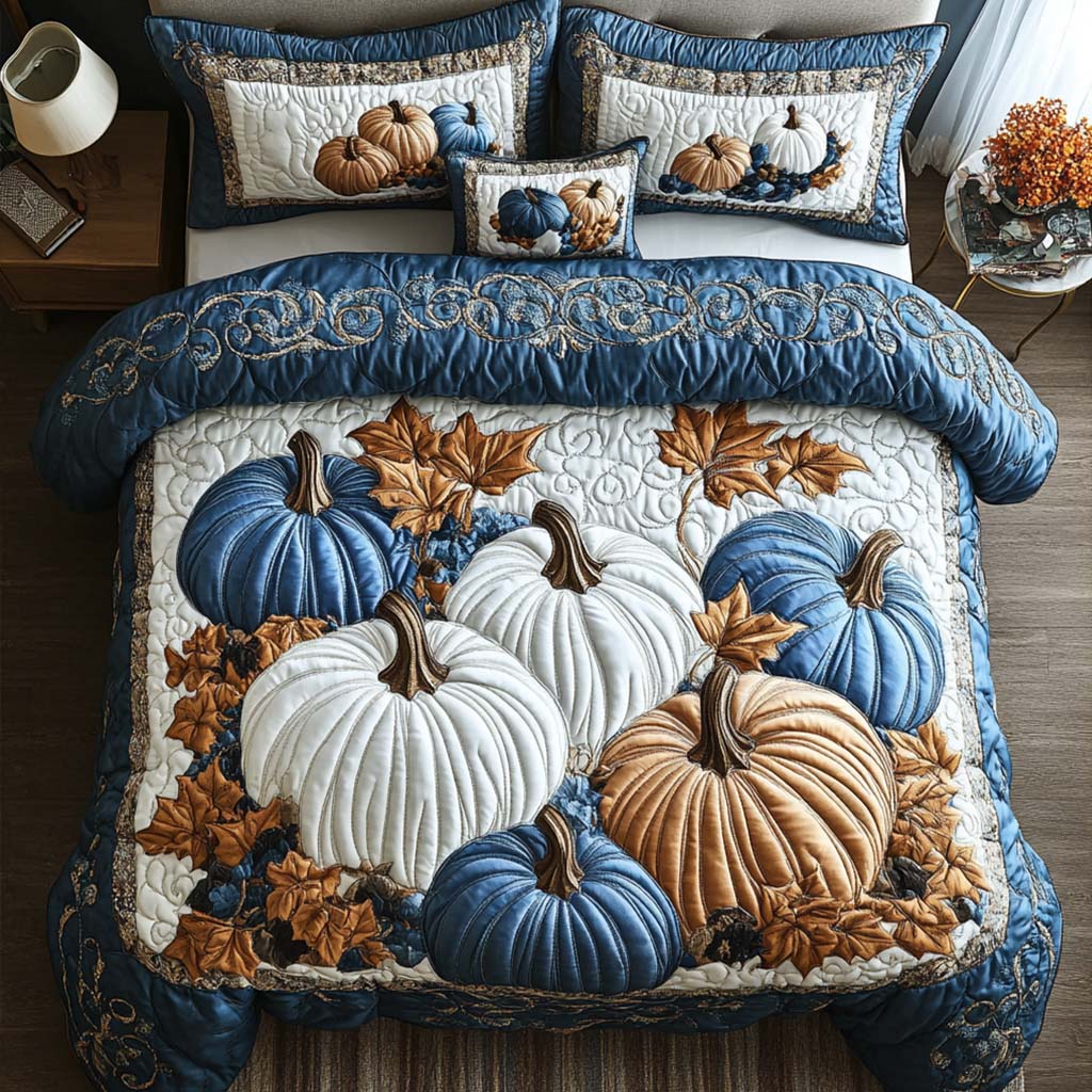 Pumpkin Gatherings Quilted Bedding Set Bed Room Decoration Autumn Gifts Items